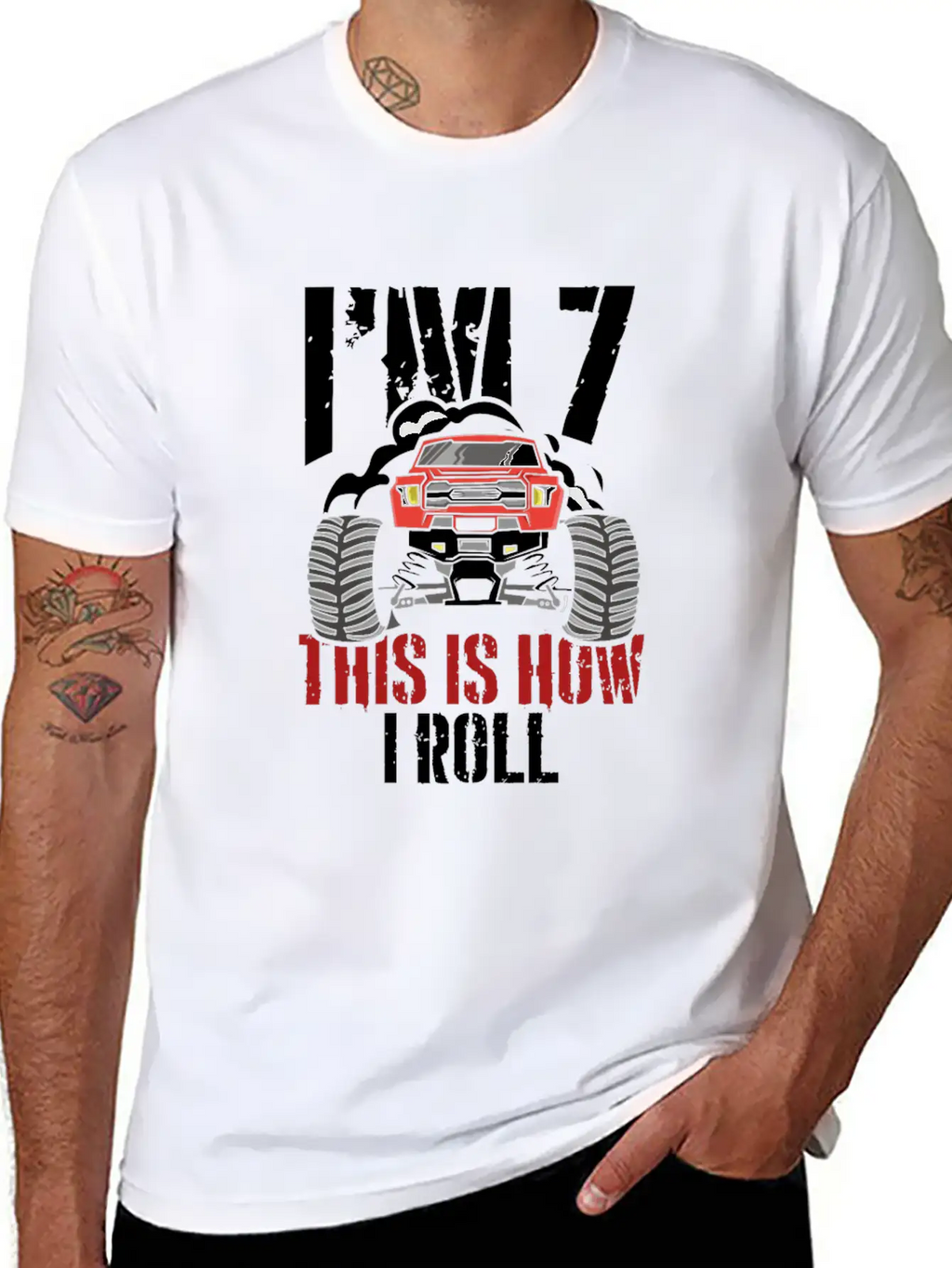 I'm 7 This Is How I Roll 7 Year Old Truck Racer Stylish Everyday T-Shirt – Unisex Basic Cotton Tee