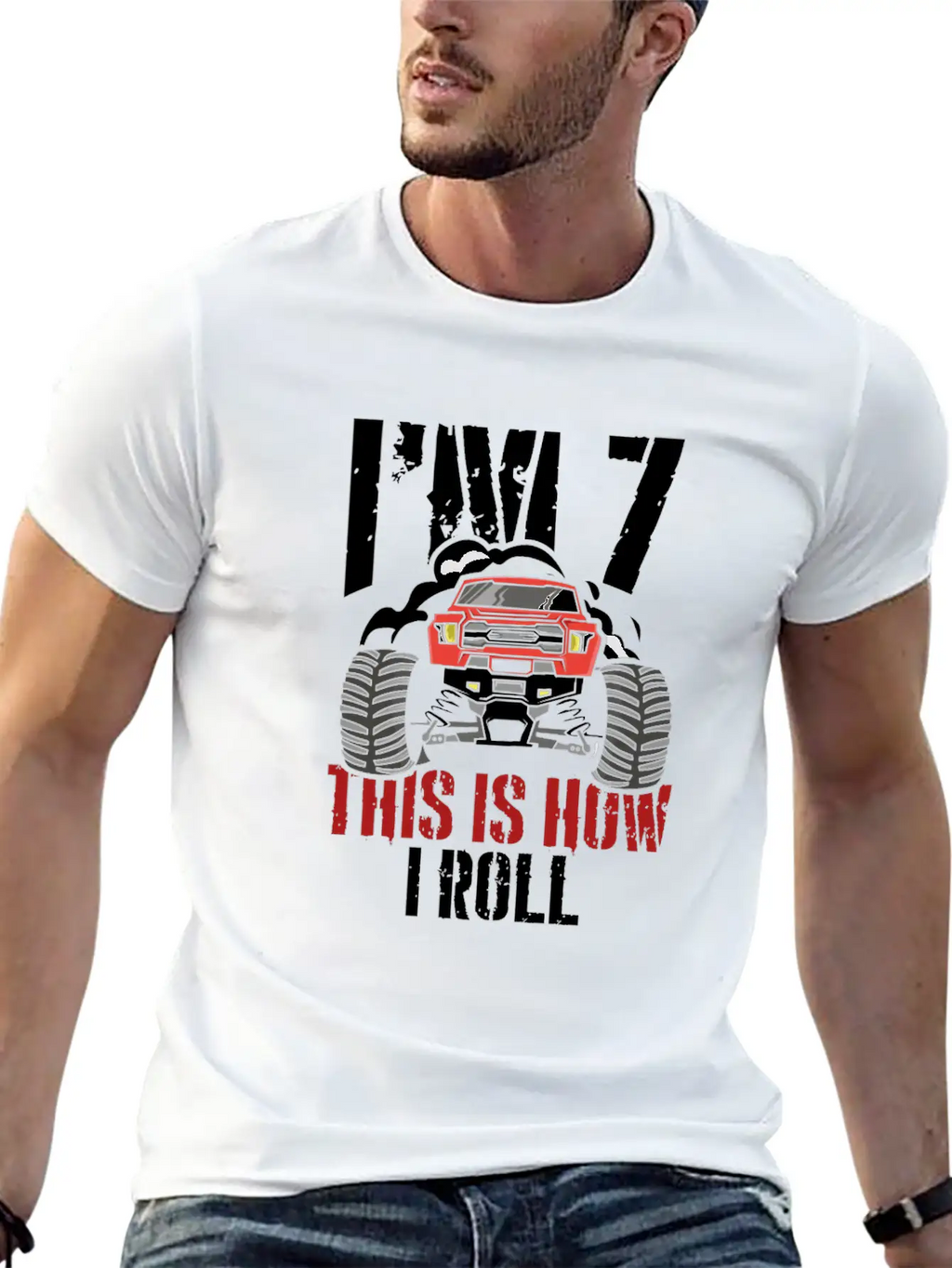 I'm 7 This Is How I Roll 7 Year Old Truck Racer Stylish Everyday T-Shirt – Unisex Basic Cotton Tee