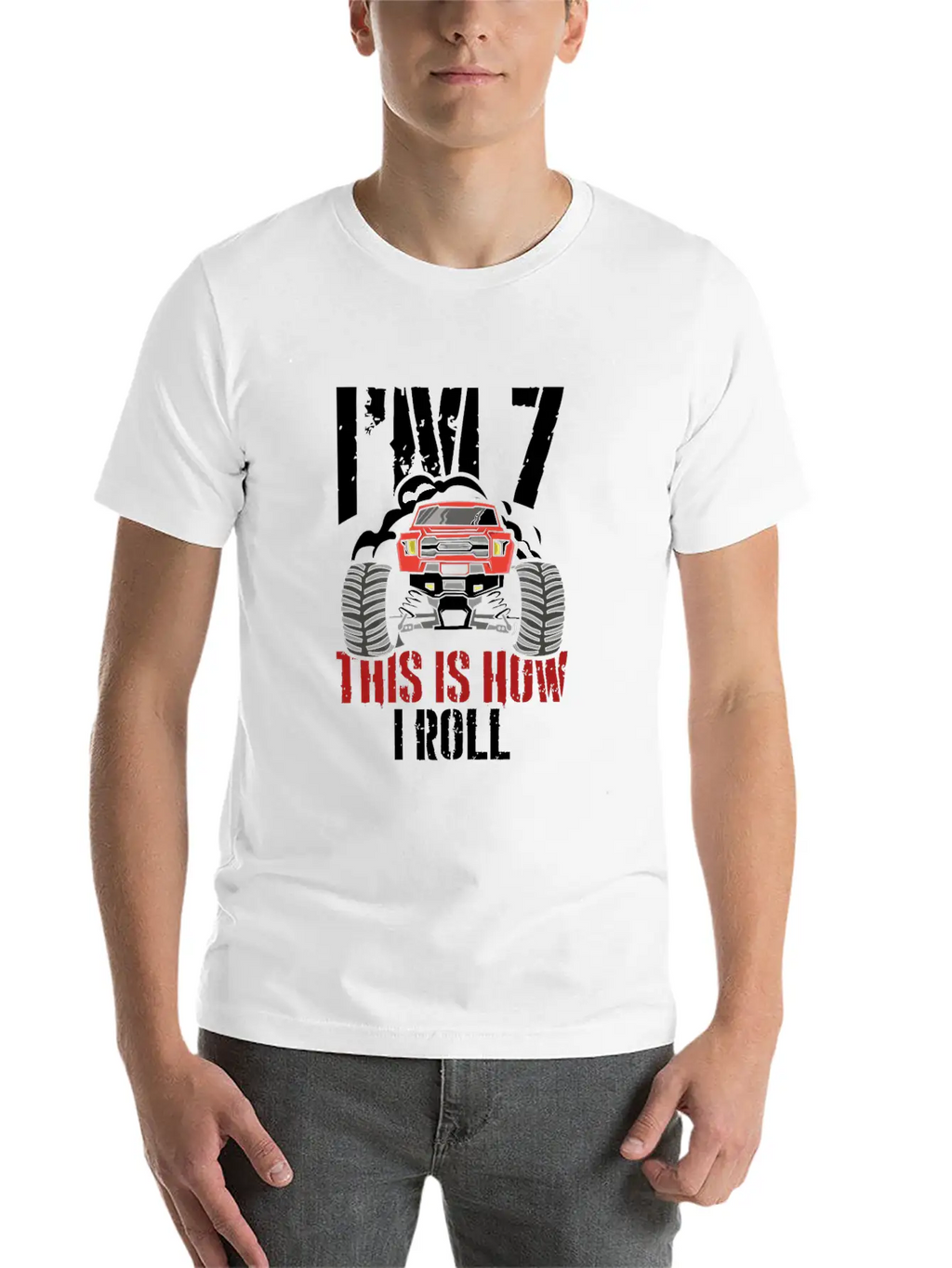 I'm 7 This Is How I Roll 7 Year Old Truck Racer Stylish Everyday T-Shirt – Unisex Basic Cotton Tee