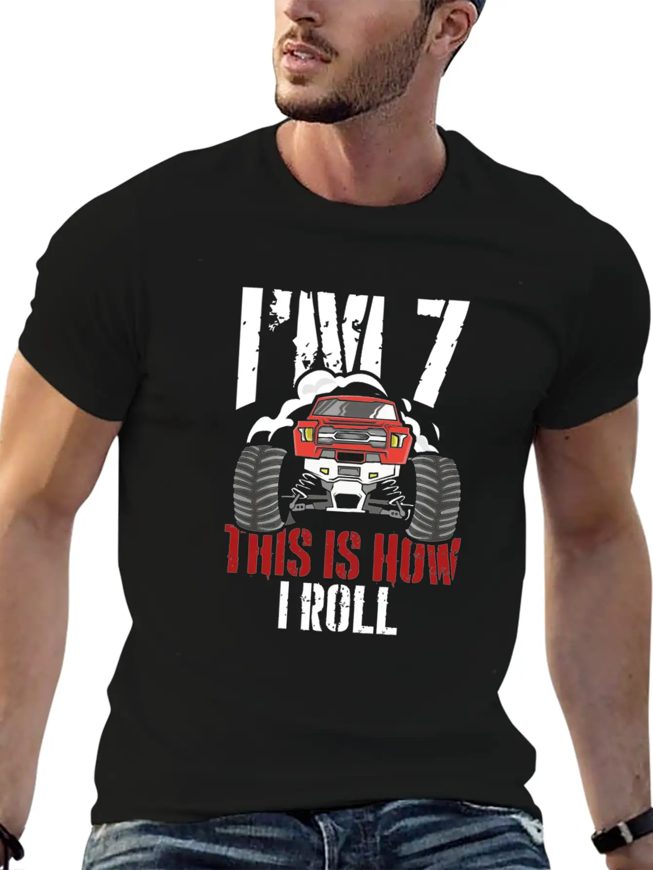 I'm 7 This Is How I Roll 7 Year Old Truck Racer Stylish Everyday T-Shirt – Unisex Basic Cotton Tee