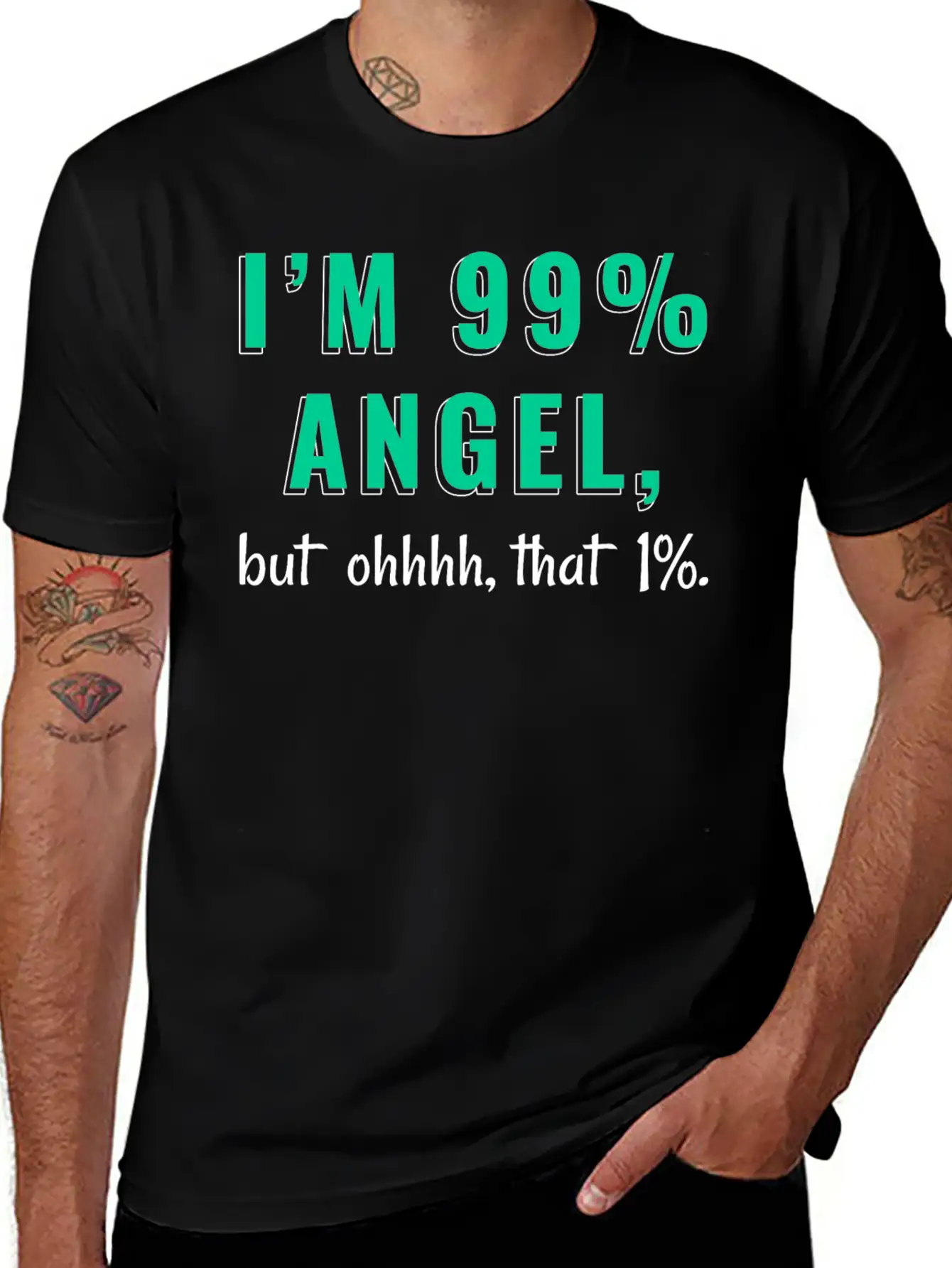 I'm 99% Angel, But Ohhhh, That 1% Tshirt Design Relaxed Everyday Tee – Lightweight And Durable Cotton