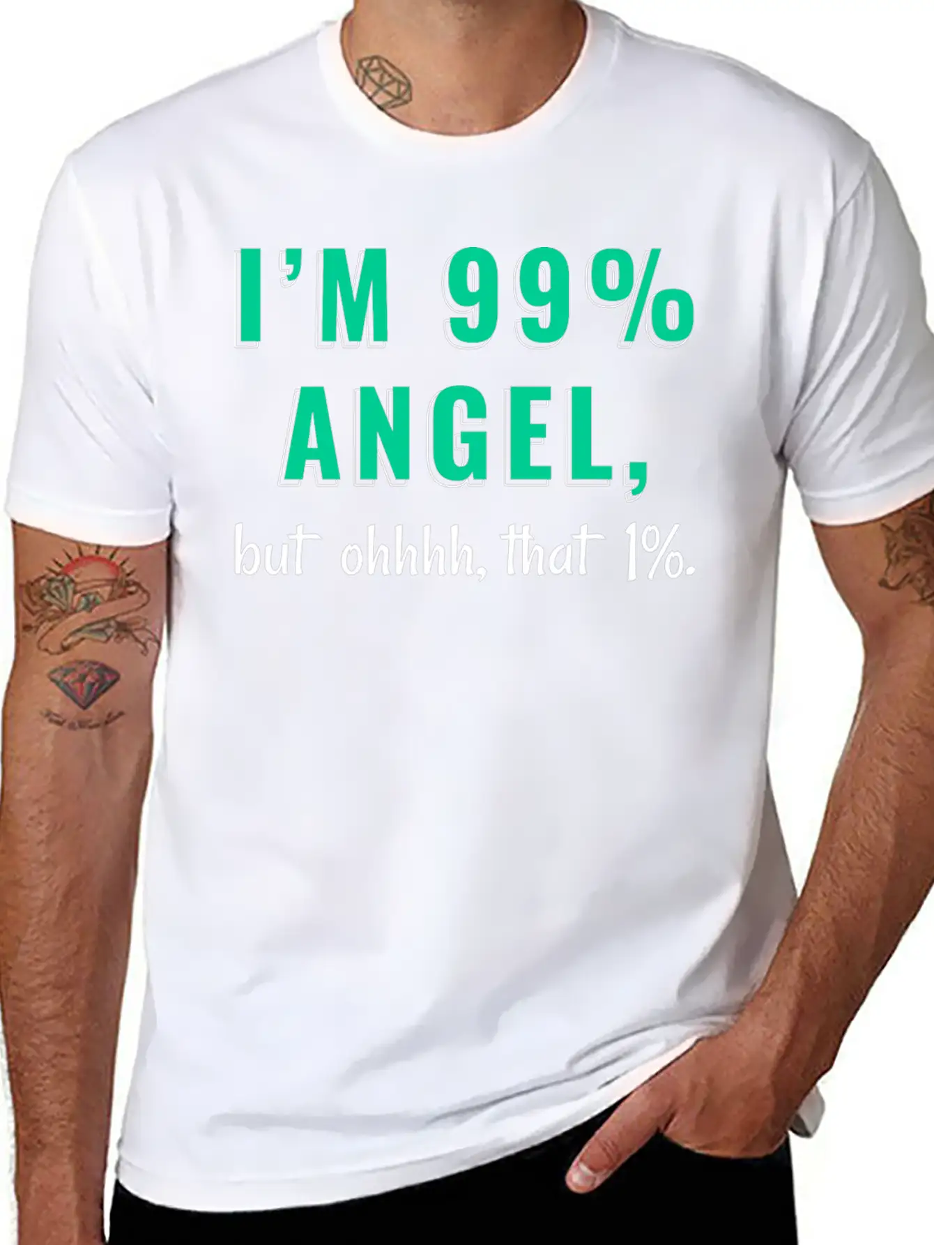 I'm 99% Angel, But Ohhhh, That 1% Tshirt Design Relaxed Everyday Tee – Lightweight And Durable Cotton