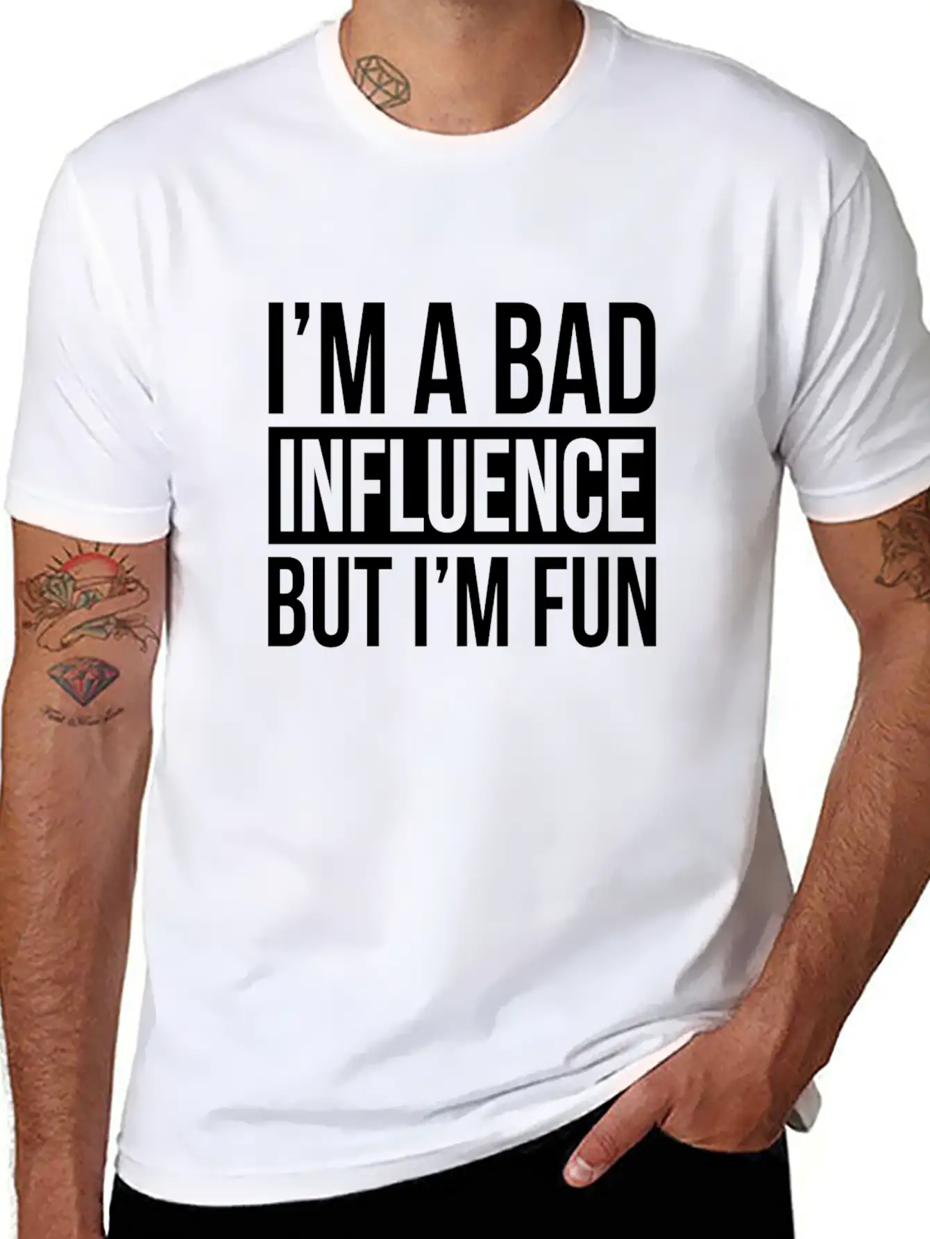I'M A BAD INFLUENCE BUT I'M FUN Basic Graphic T-Shirt – Daily Comfort In Soft Cotton