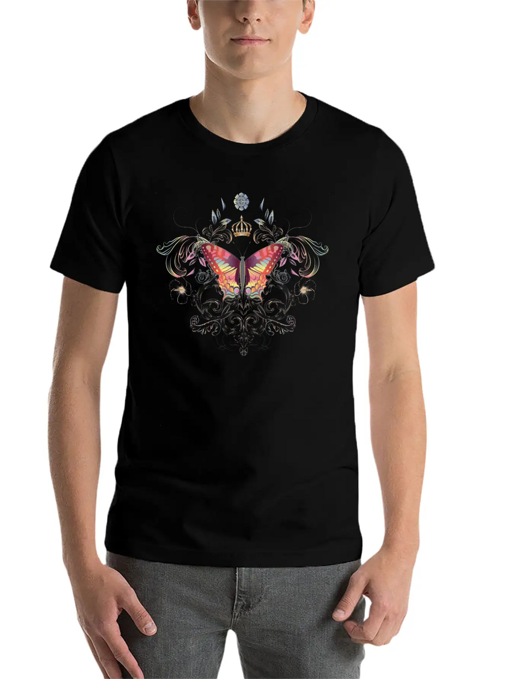Imaginative Butterfly With Crown Classic Cotton Tee – Unisex Comfort For Any Season