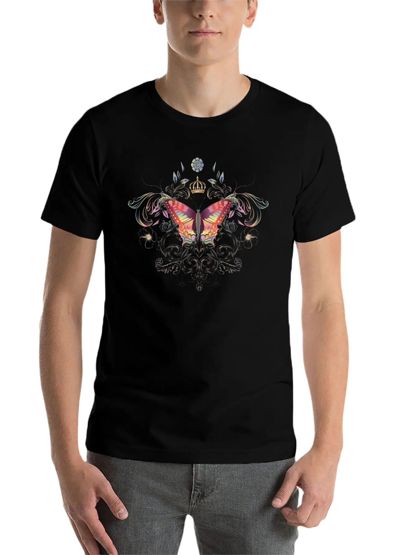 Imaginative Butterfly With Crown Classic Cotton Tee – Unisex Comfort For Any Season