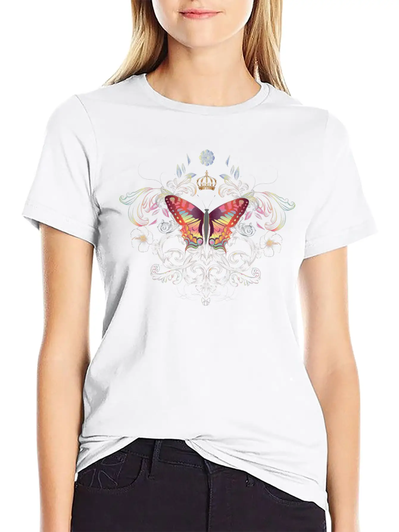 Imaginative Butterfly With Crown Classic Cotton Tee – Unisex Comfort For Any Season