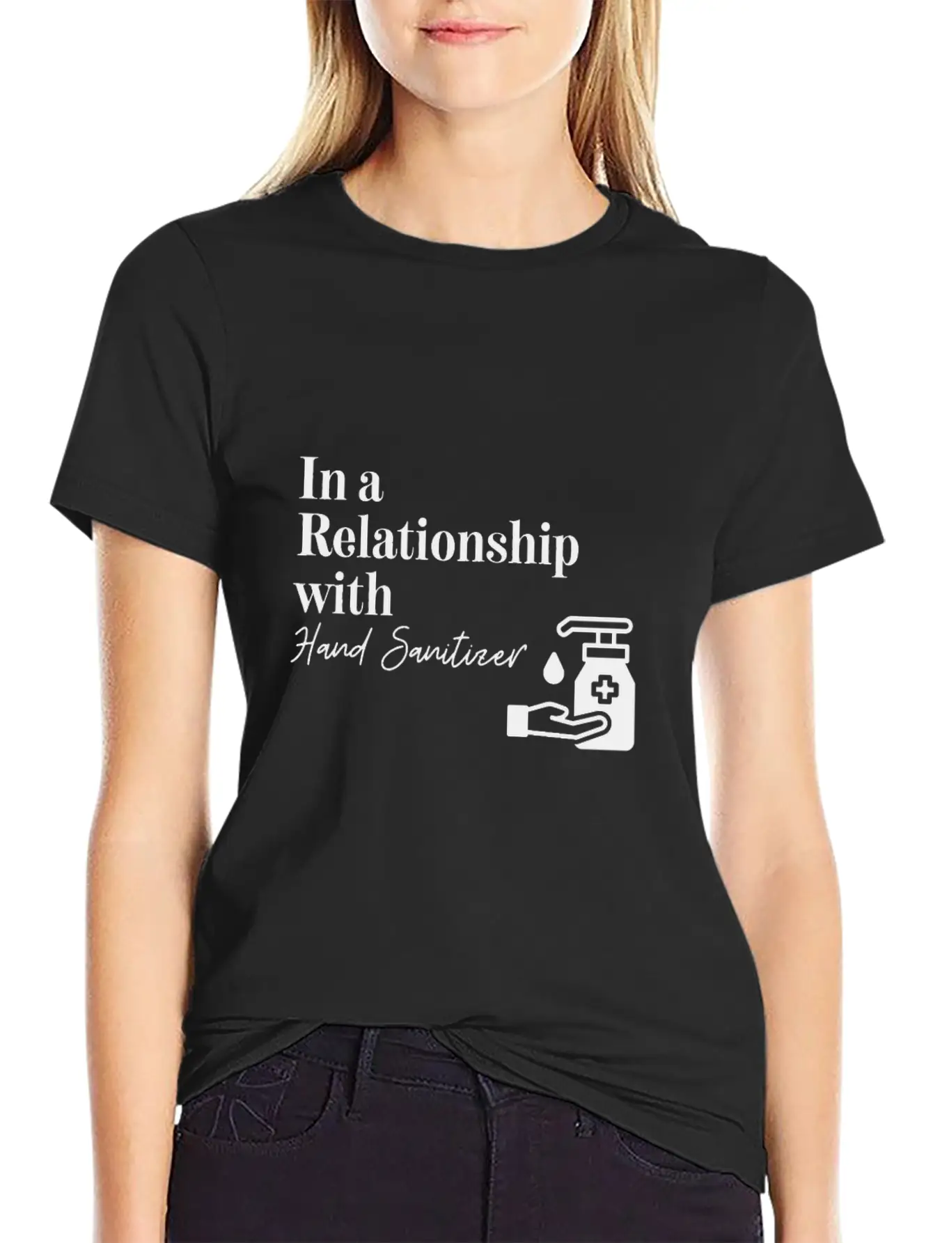 In A Relationship With Hand Sanitizer Basic Graphic T-Shirt – Daily Comfort In Soft Cotton