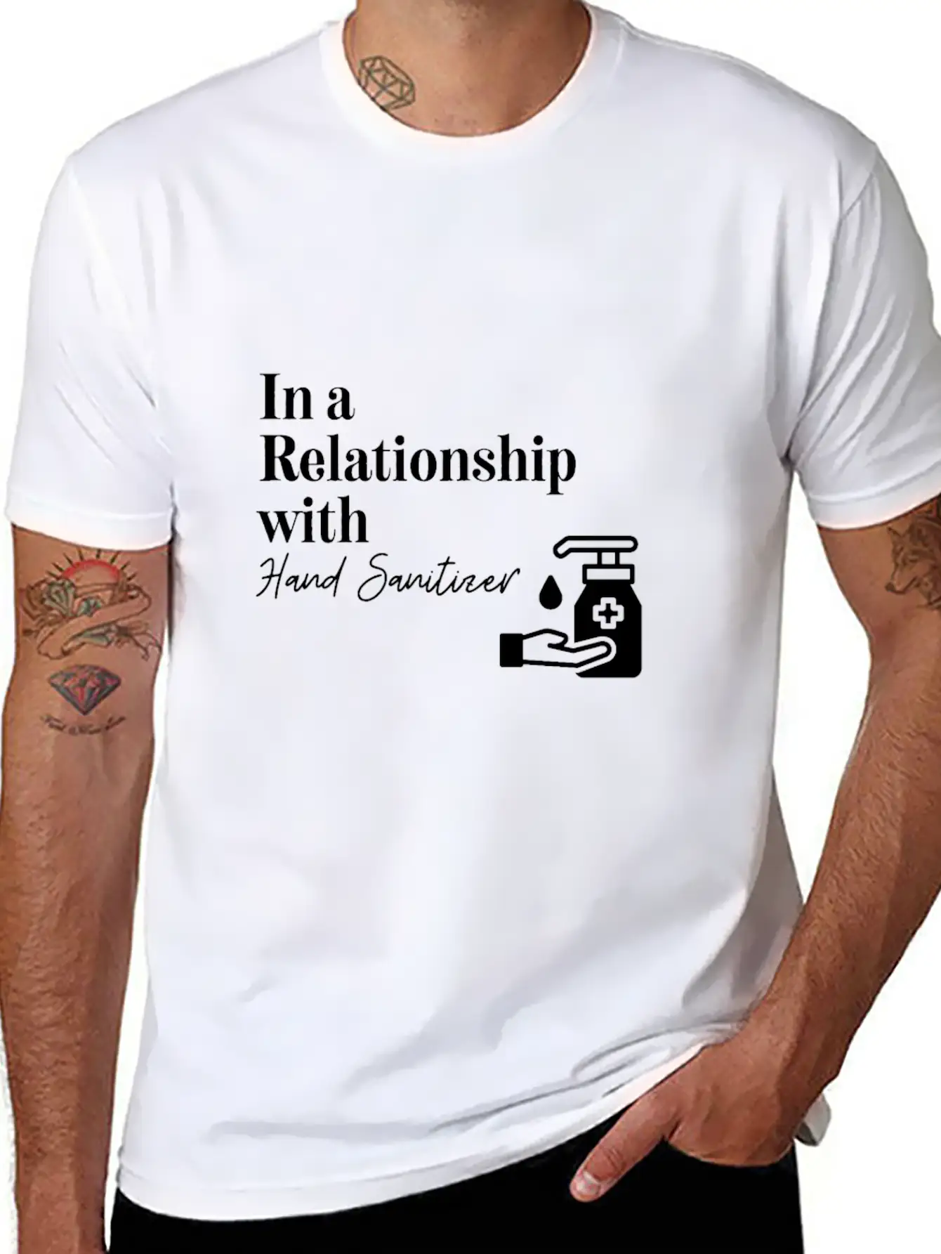 In A Relationship With Hand Sanitizer Basic Graphic T-Shirt – Daily Comfort In Soft Cotton