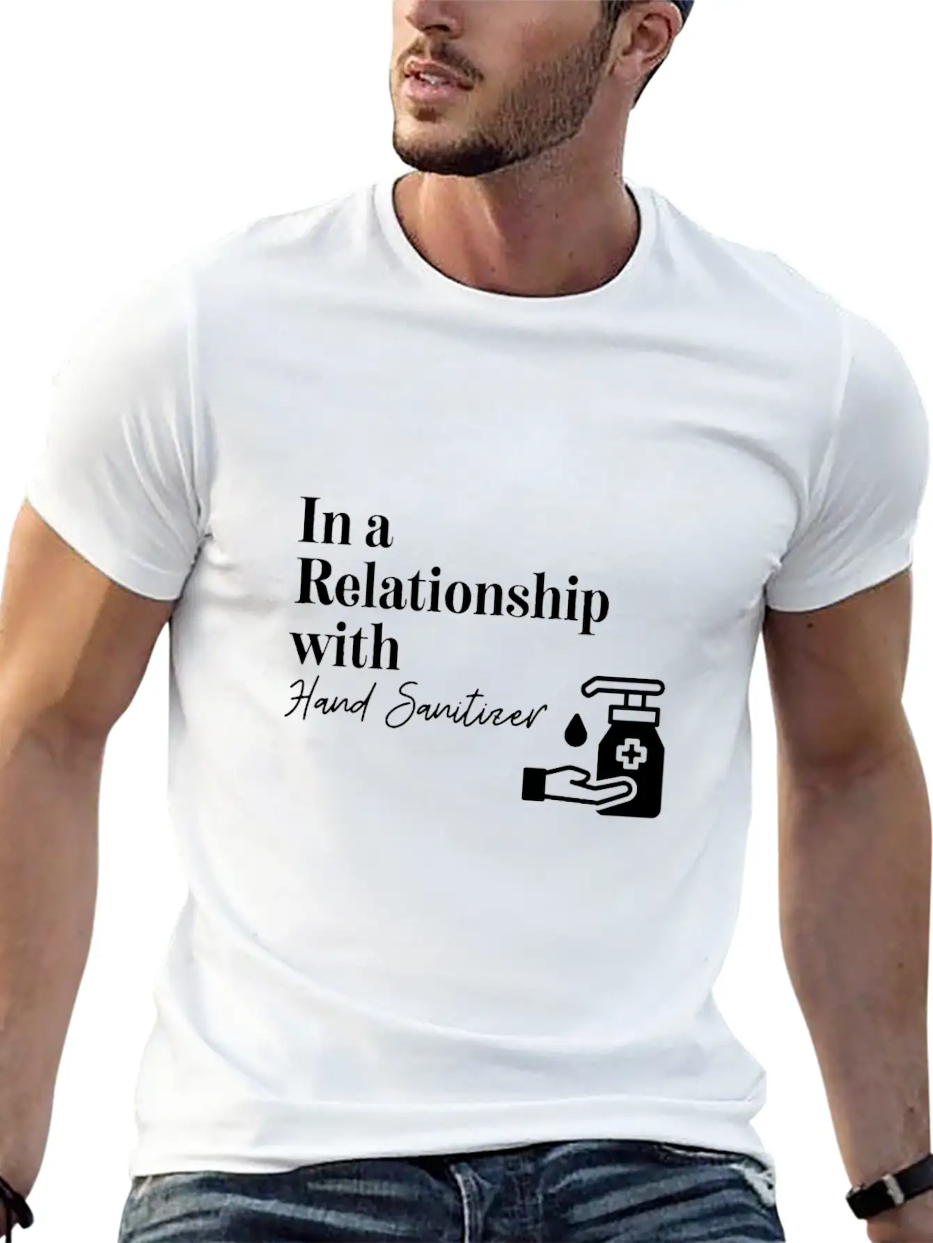 In A Relationship With Hand Sanitizer Basic Graphic T-Shirt – Daily Comfort In Soft Cotton