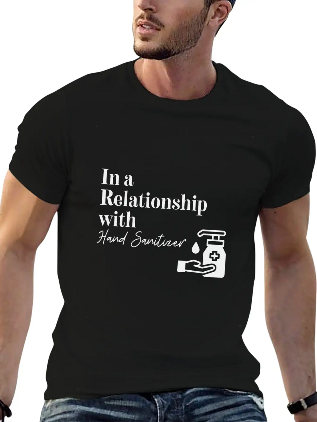 In A Relationship With Hand Sanitizer Basic Graphic T-Shirt – Daily Comfort In Soft Cotton