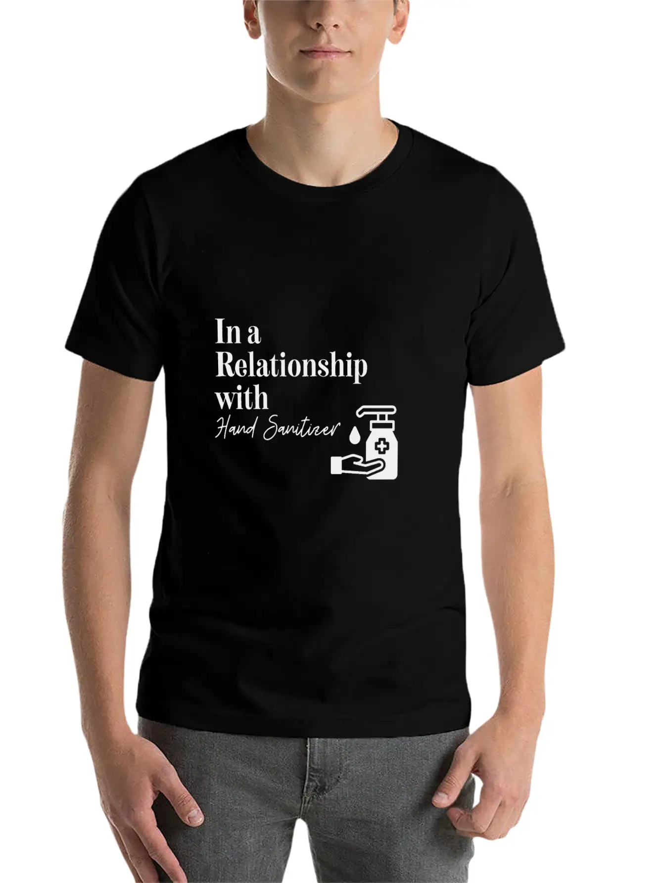 In A Relationship With Hand Sanitizer Basic Graphic T-Shirt – Daily Comfort In Soft Cotton