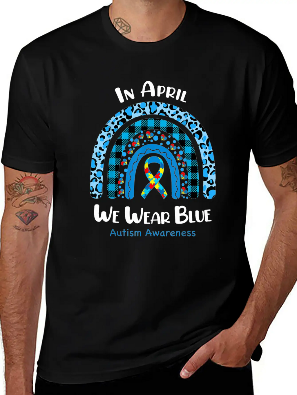 In April We Wear Blue Autism Awareness Breathable Graphic T-Shirt – Perfect For Casual Days