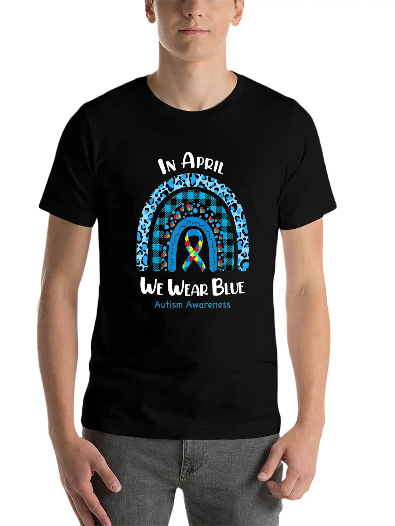 In April We Wear Blue Autism Awareness Breathable Graphic T-Shirt – Perfect For Casual Days