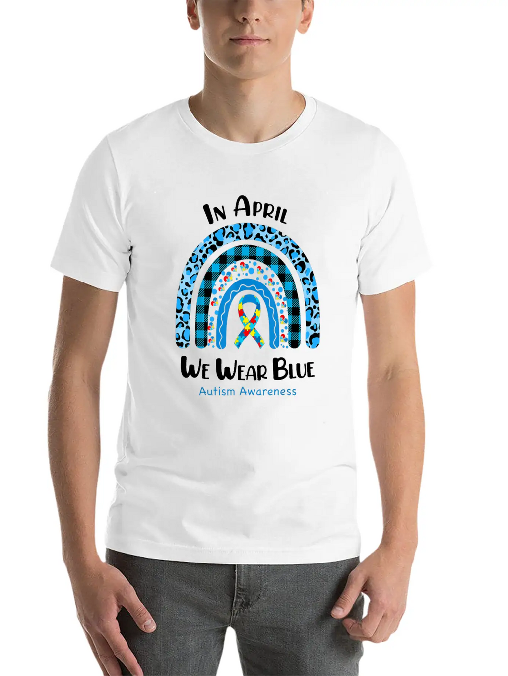 In April We Wear Blue Autism Awareness Breathable Graphic T-Shirt – Perfect For Casual Days