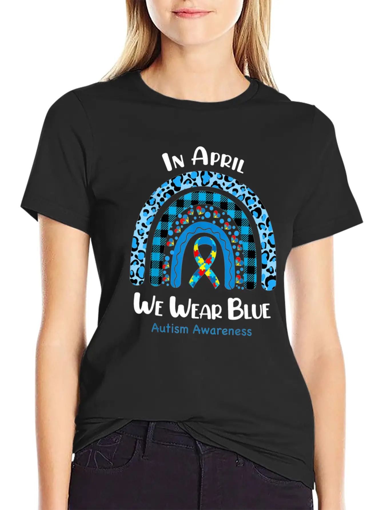 In April We Wear Blue Autism Awareness Breathable Graphic T-Shirt – Perfect For Casual Days