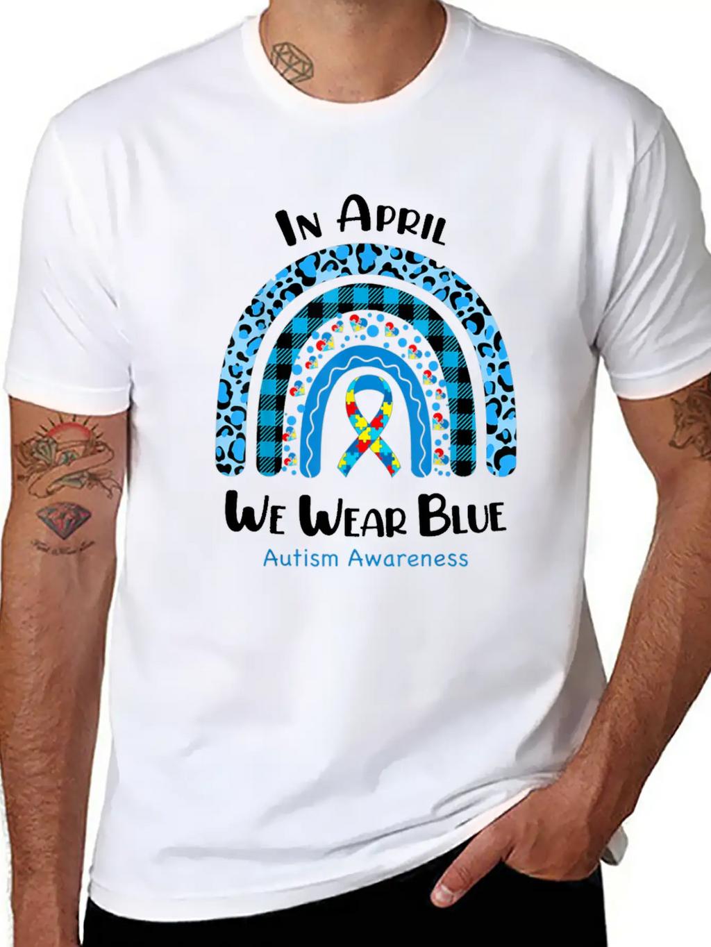 In April We Wear Blue Autism Awareness Breathable Graphic T-Shirt – Perfect For Casual Days