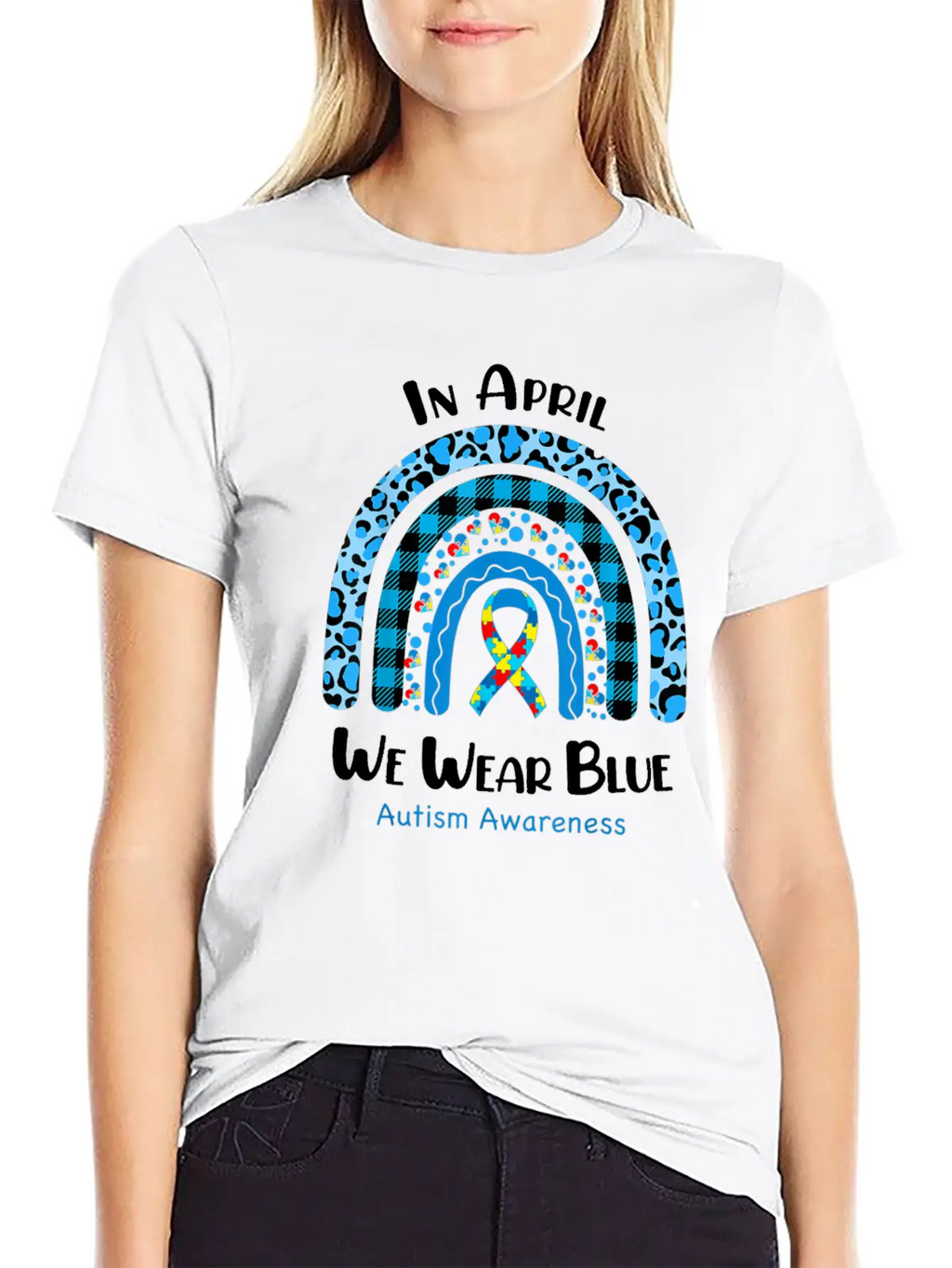 In April We Wear Blue Autism Awareness Breathable Graphic T-Shirt – Perfect For Casual Days
