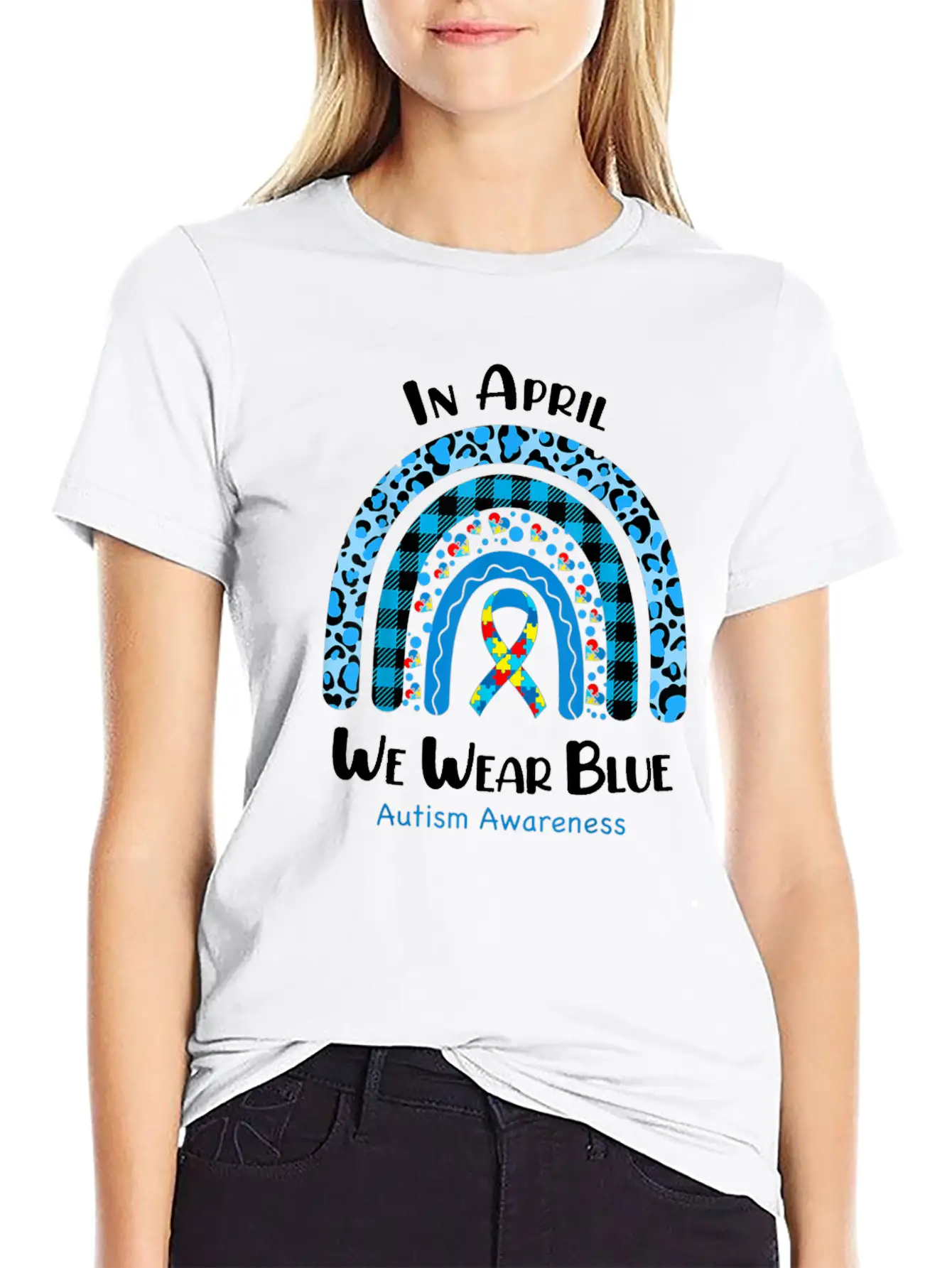 In April We Wear Blue Autism Awareness Breathable Graphic T-Shirt – Perfect For Casual Days