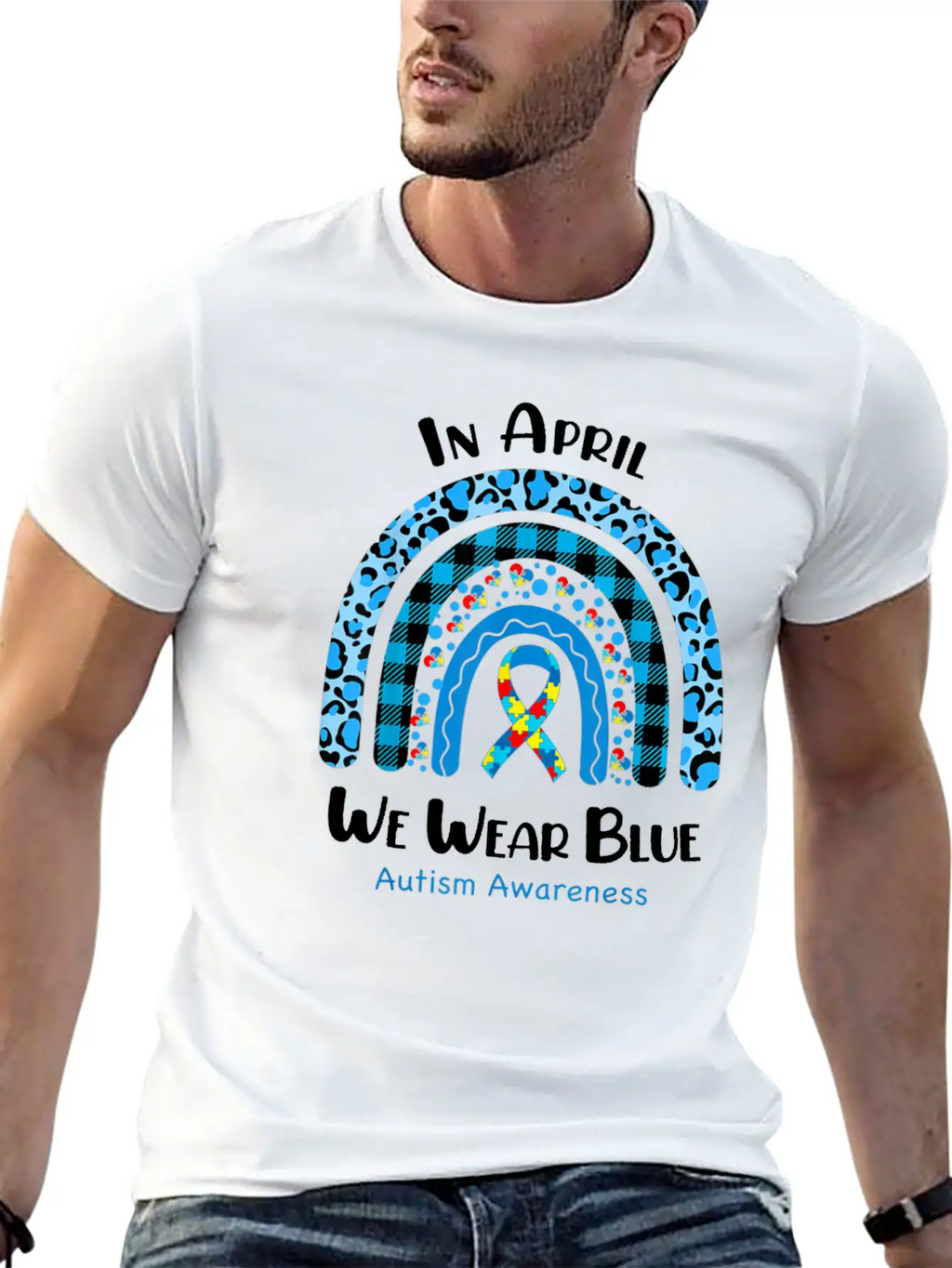 In April We Wear Blue Autism Awareness Breathable Graphic T-Shirt – Perfect For Casual Days