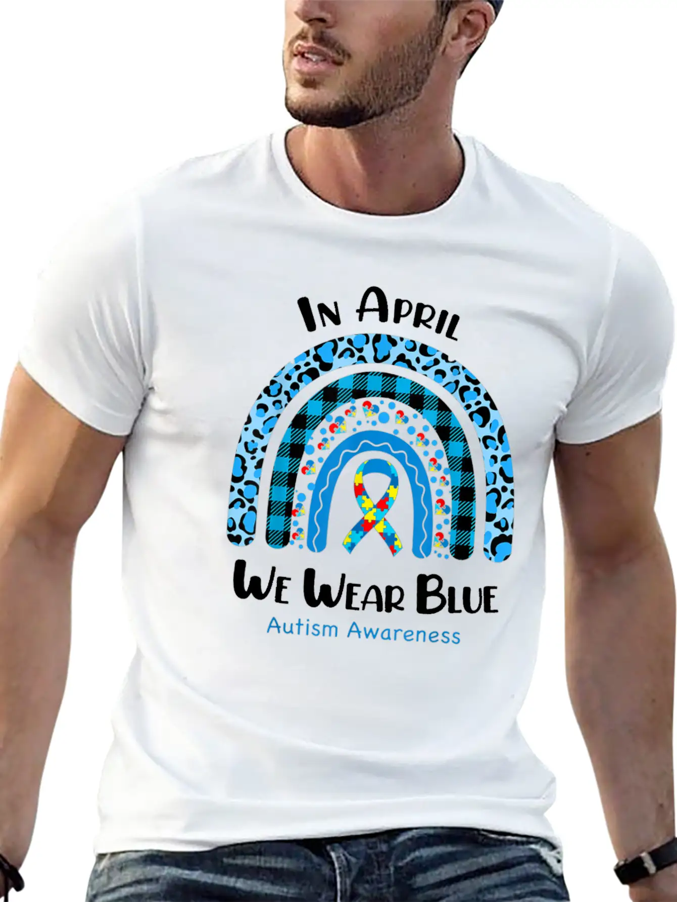 In April We Wear Blue Autism Awareness Breathable Graphic T-Shirt – Perfect For Casual Days