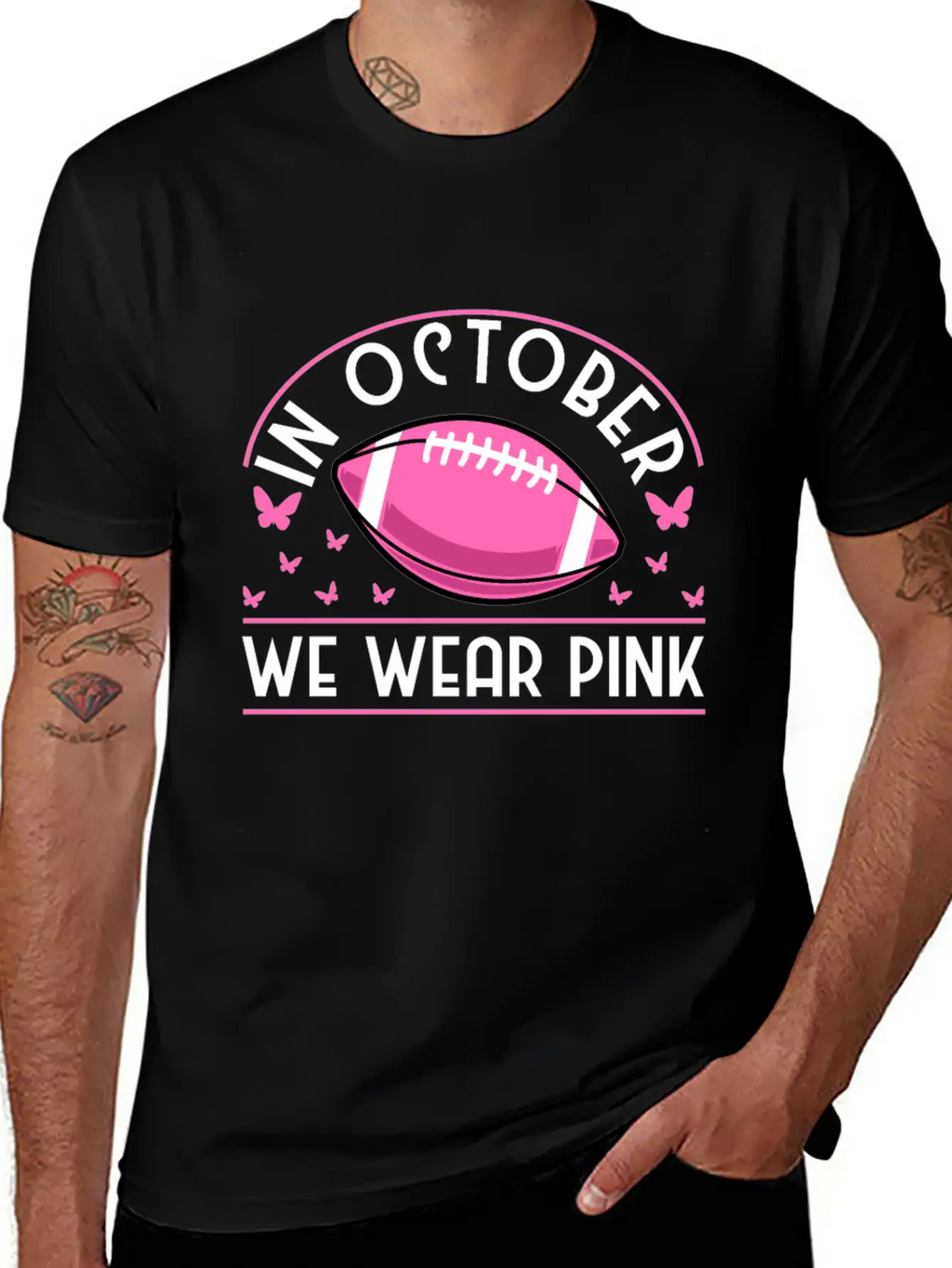In October We Wear Pink Football Breast Cancer Classic Cotton Tee – Unisex Comfort For Any Season