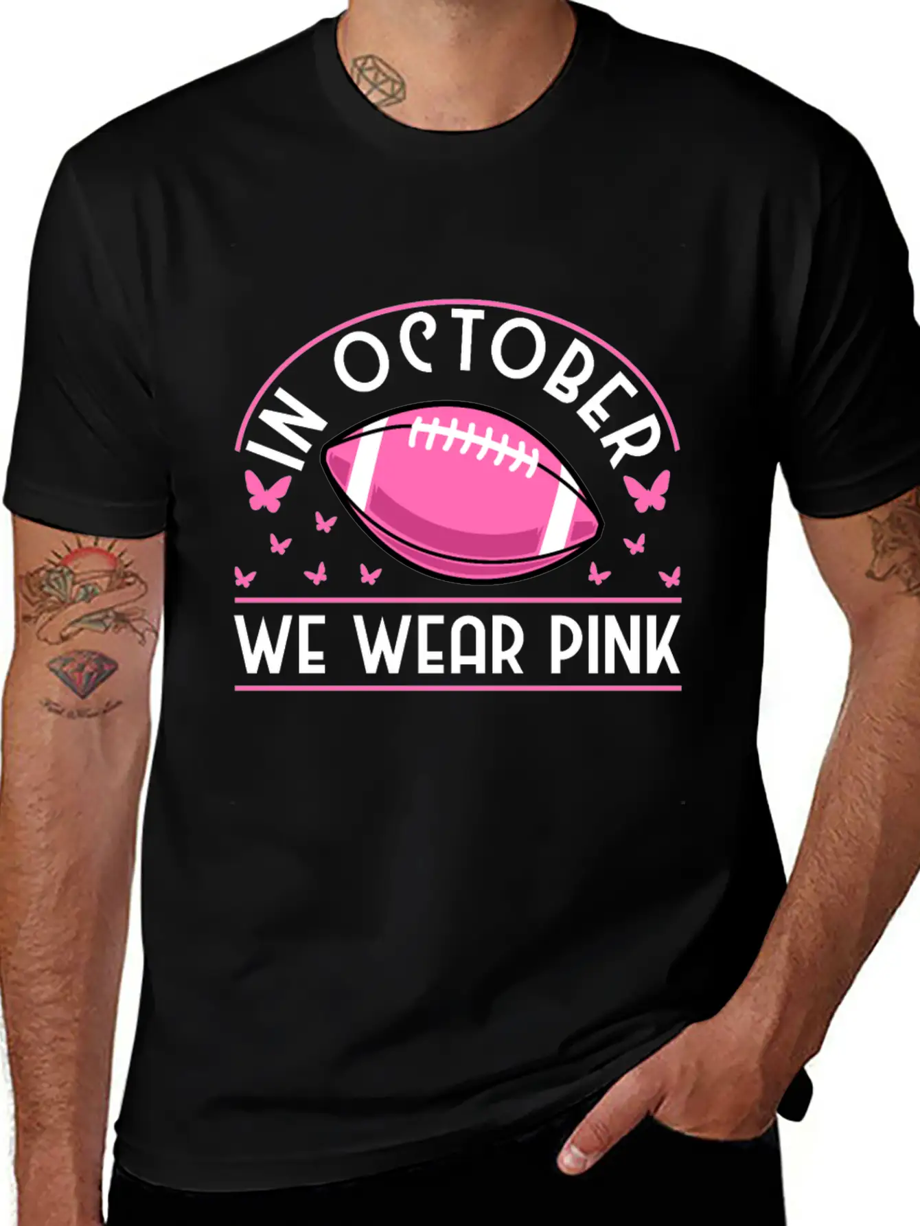 In October We Wear Pink Football Breast Cancer Classic Cotton Tee – Unisex Comfort For Any Season