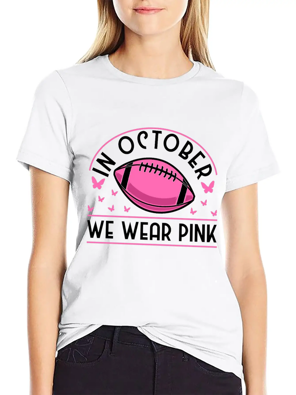 In October We Wear Pink Football Breast Cancer Classic Cotton Tee – Unisex Comfort For Any Season