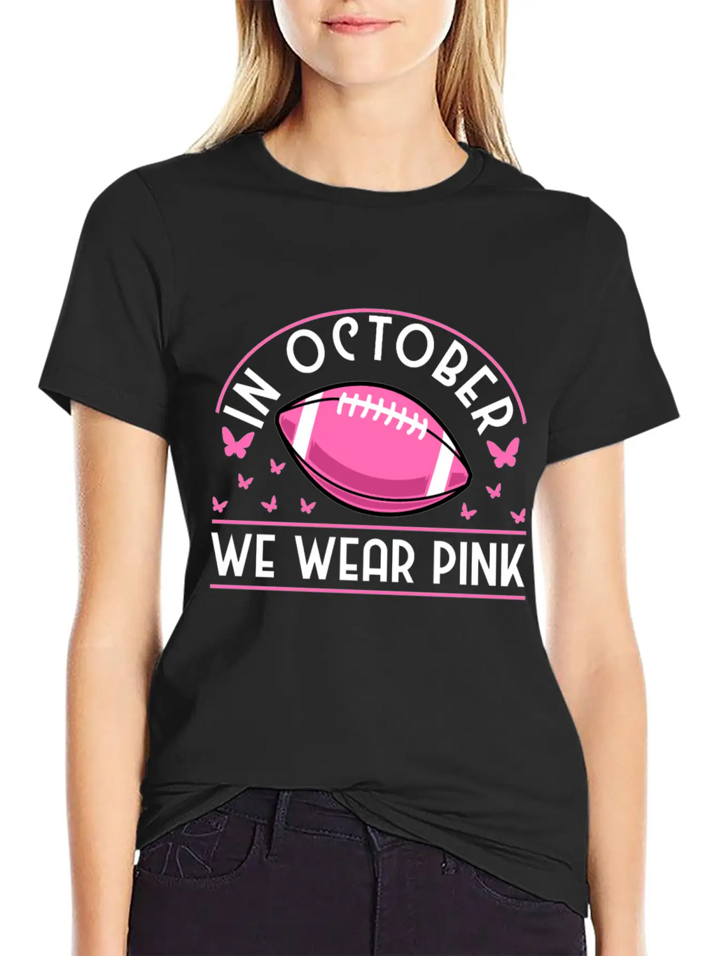 In October We Wear Pink Football Breast Cancer Classic Cotton Tee – Unisex Comfort For Any Season