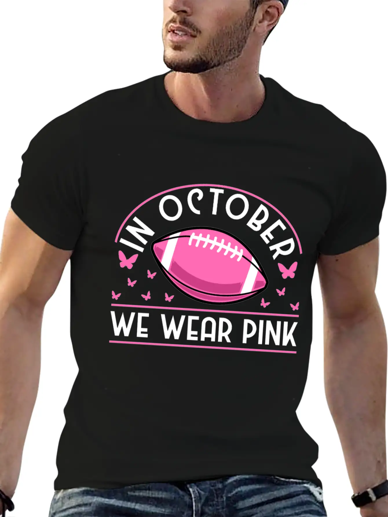 In October We Wear Pink Football Breast Cancer Classic Cotton Tee – Unisex Comfort For Any Season
