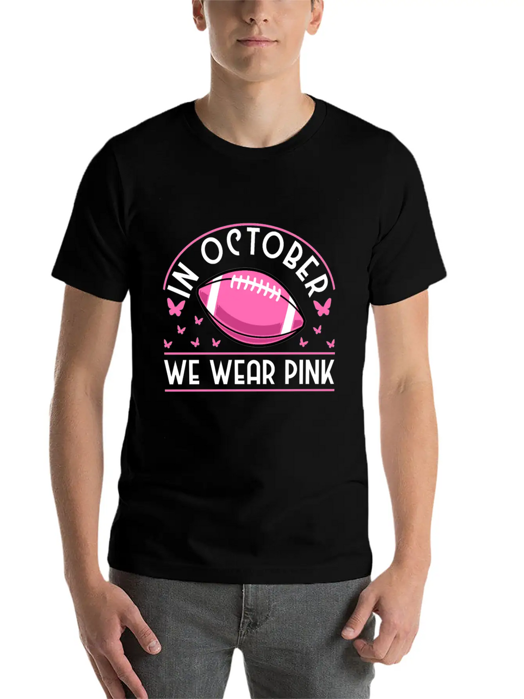 In October We Wear Pink Football Breast Cancer Classic Cotton Tee – Unisex Comfort For Any Season