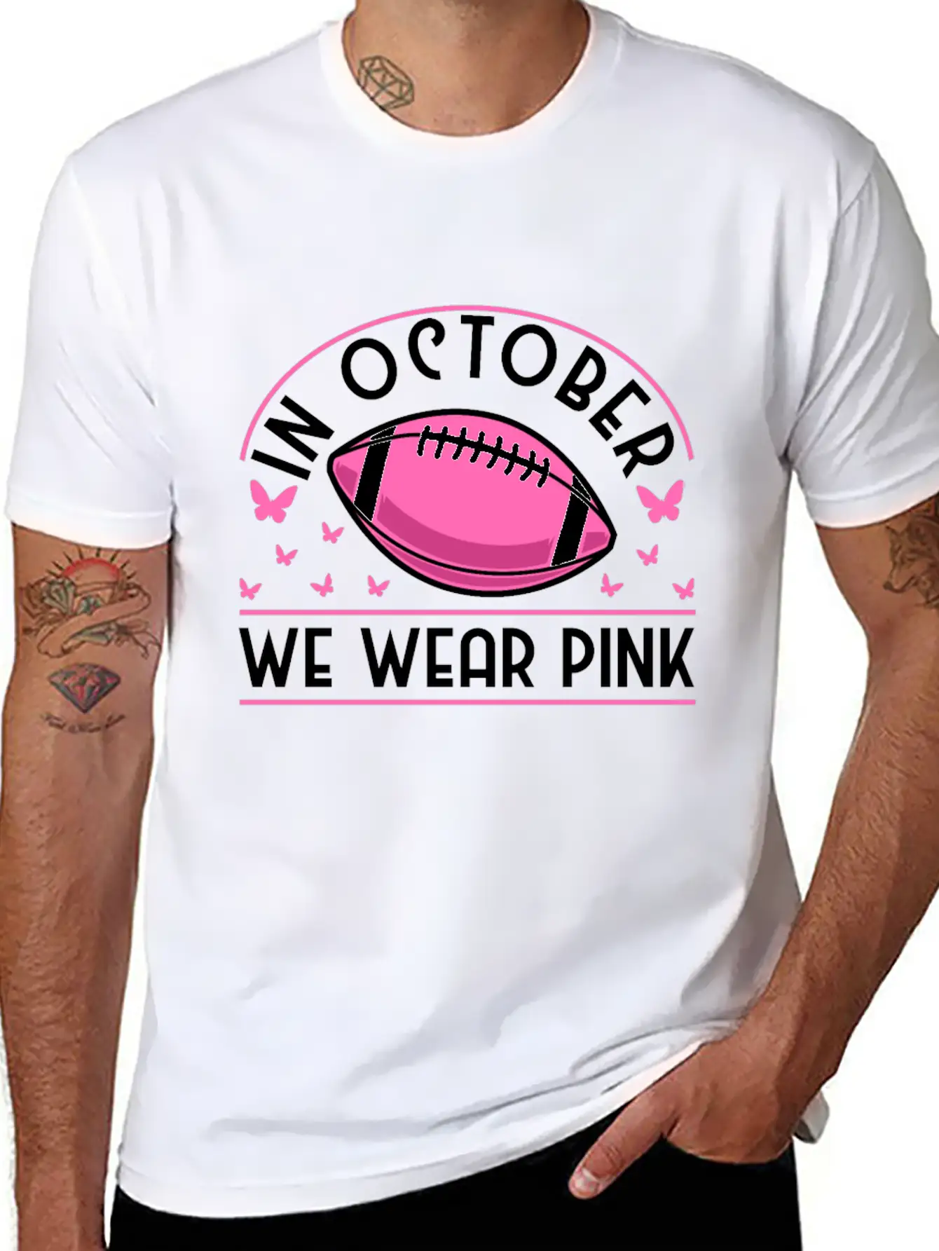 In October We Wear Pink Football Breast Cancer Classic Cotton Tee – Unisex Comfort For Any Season