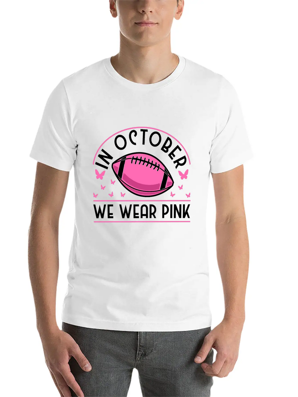 In October We Wear Pink Football Breast Cancer Classic Cotton Tee – Unisex Comfort For Any Season