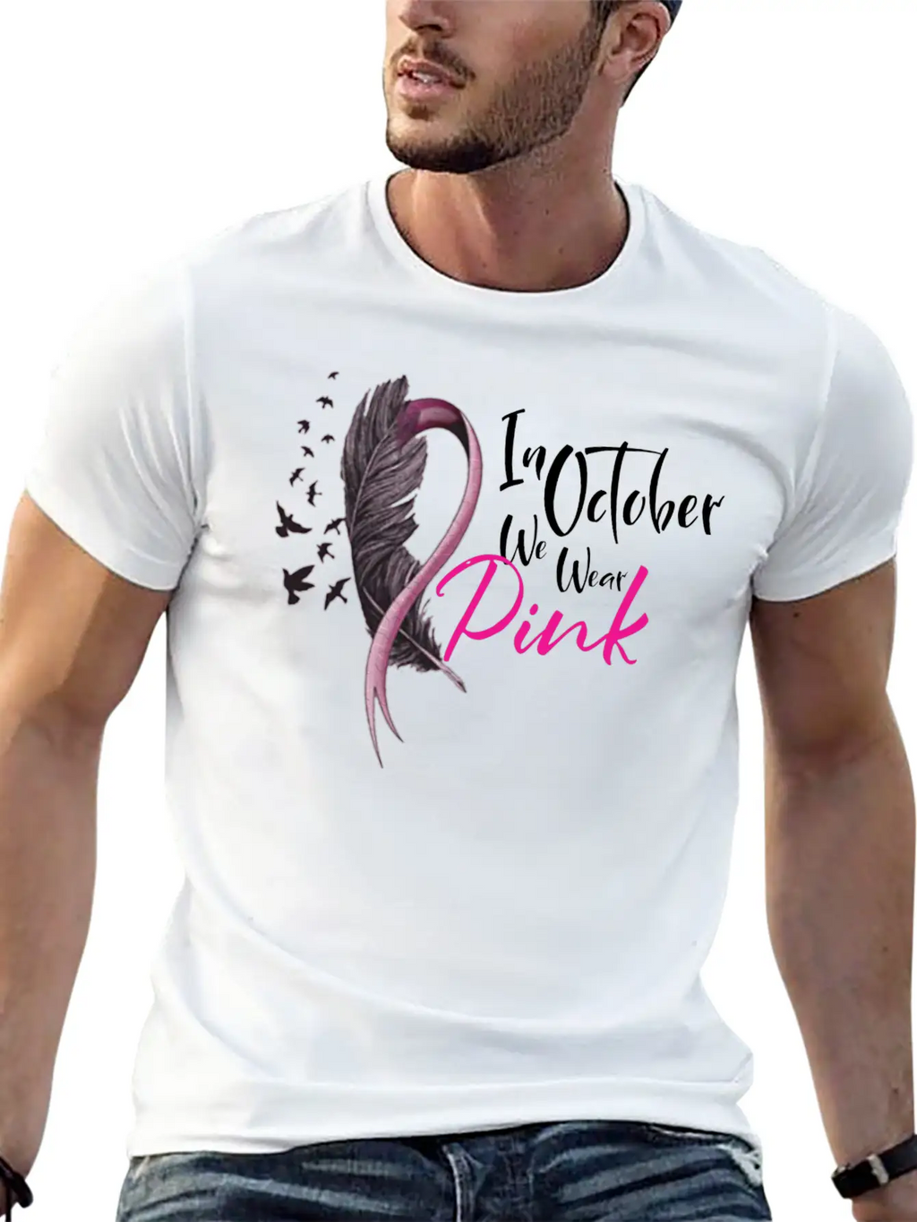 In October We Wear Pink Ribbon Unisex Casual T-Shirt – Clean Design For Daily Comfort