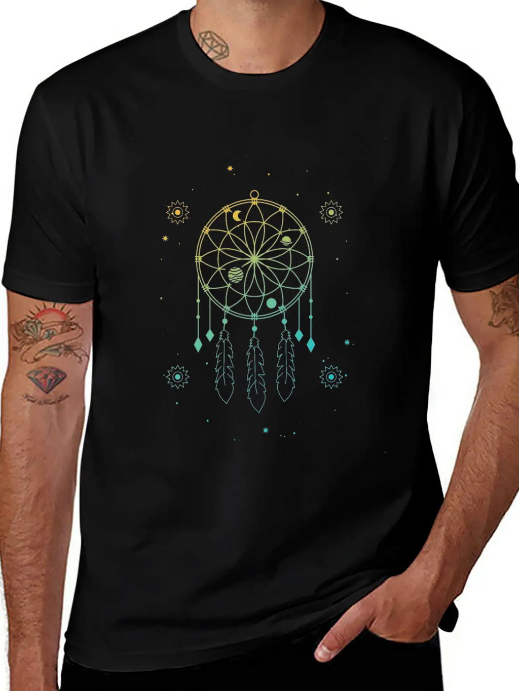 Indian Dream Catcher Mystic Stars Sacred Geometry Basic Graphic T-Shirt – Daily Comfort In Soft Cotton