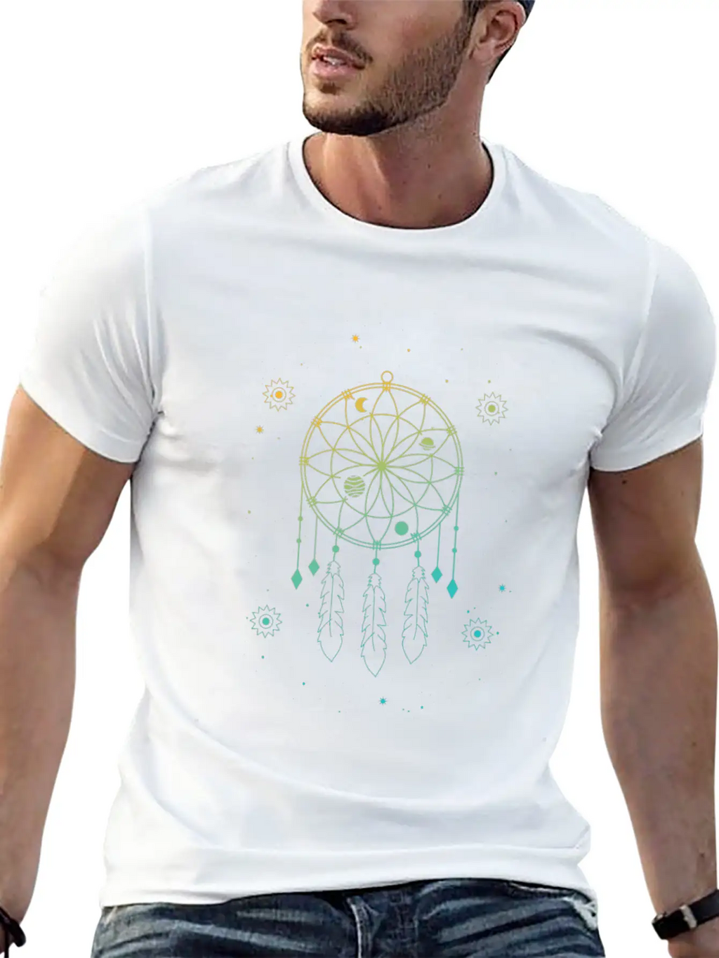 Indian Dream Catcher Mystic Stars Sacred Geometry Basic Graphic T-Shirt – Daily Comfort In Soft Cotton
