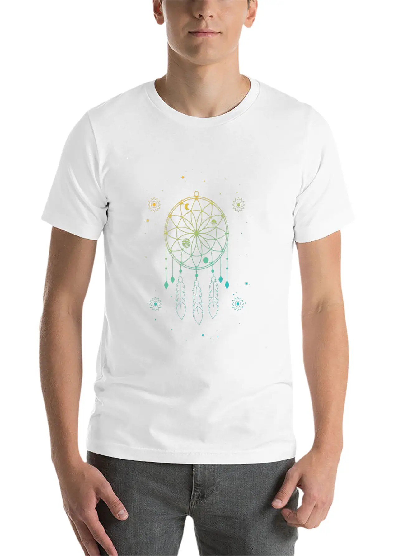 Indian Dream Catcher Mystic Stars Sacred Geometry Basic Graphic T-Shirt – Daily Comfort In Soft Cotton