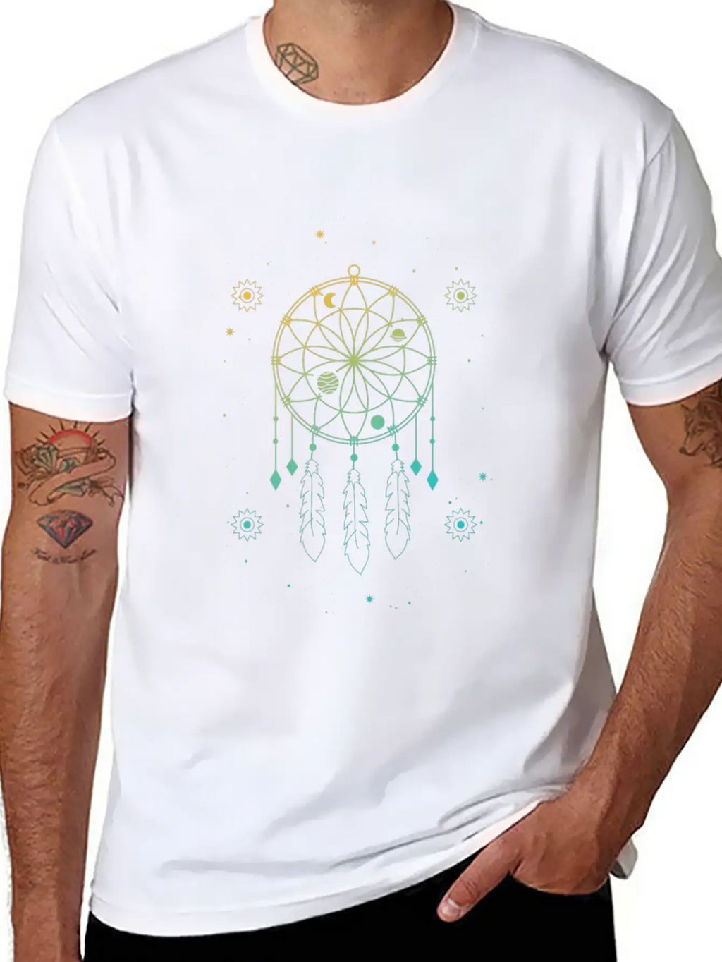 Indian Dream Catcher Mystic Stars Sacred Geometry Basic Graphic T-Shirt – Daily Comfort In Soft Cotton