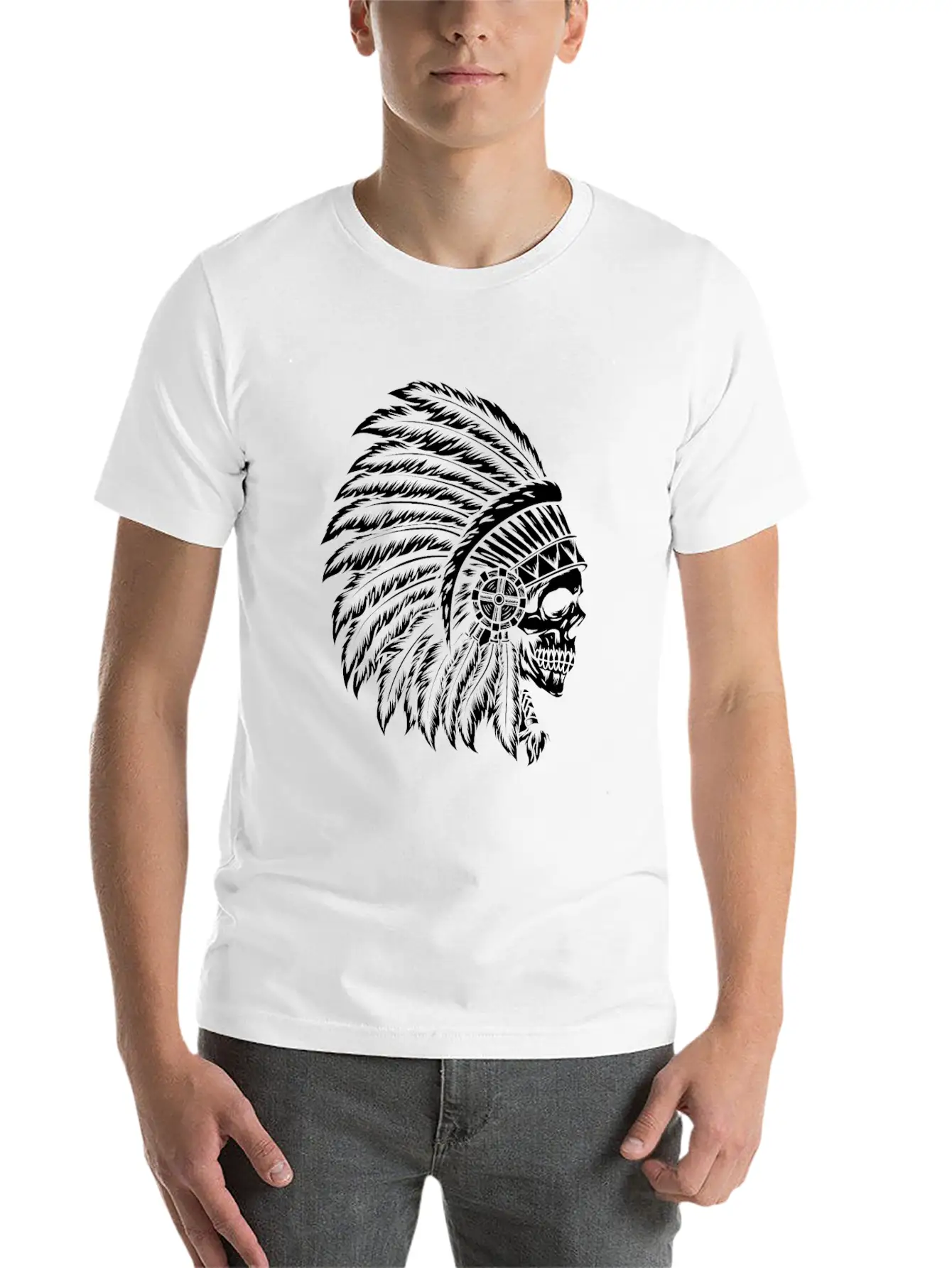 Indigenous Native American Skull Head Classic Cotton Tee – Unisex Comfort For Any Season