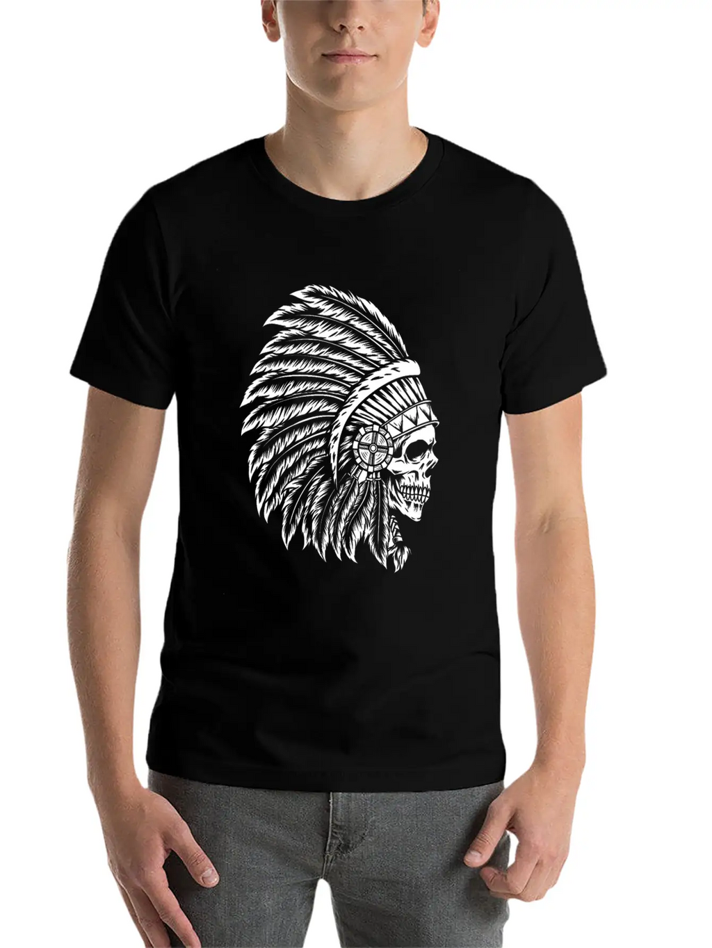 Indigenous Native American Skull Head Classic Cotton Tee – Unisex Comfort For Any Season