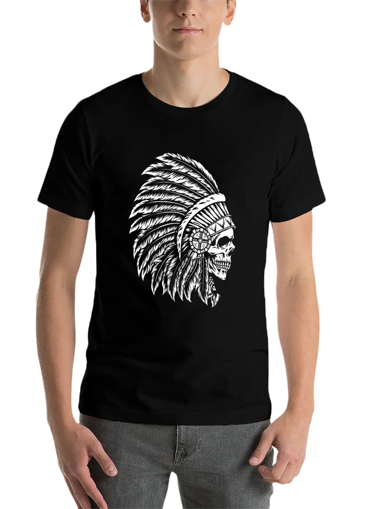 Indigenous Native American Skull Head Classic Cotton Tee – Unisex Comfort For Any Season