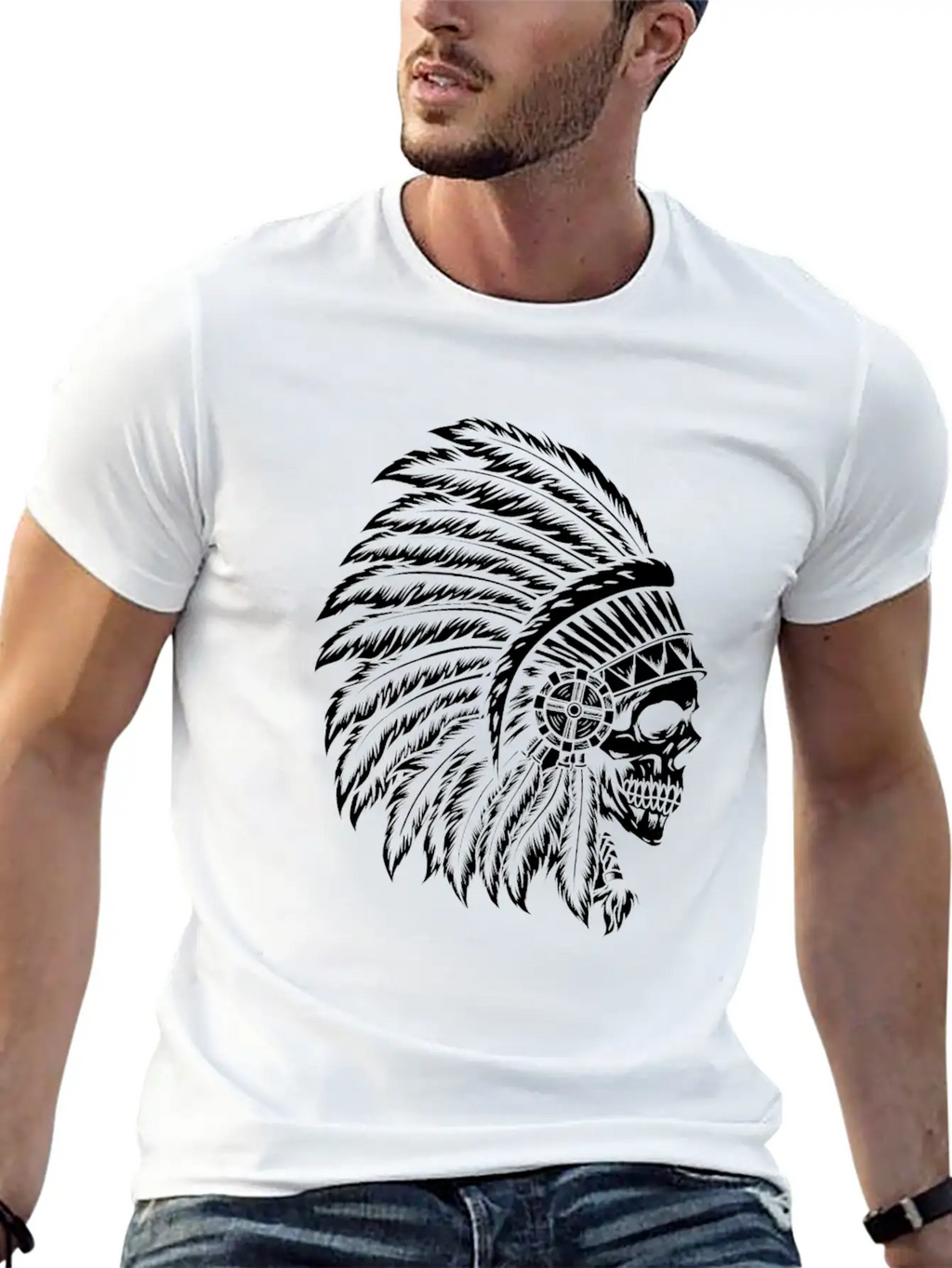 Indigenous Native American Skull Head Classic Cotton Tee – Unisex Comfort For Any Season