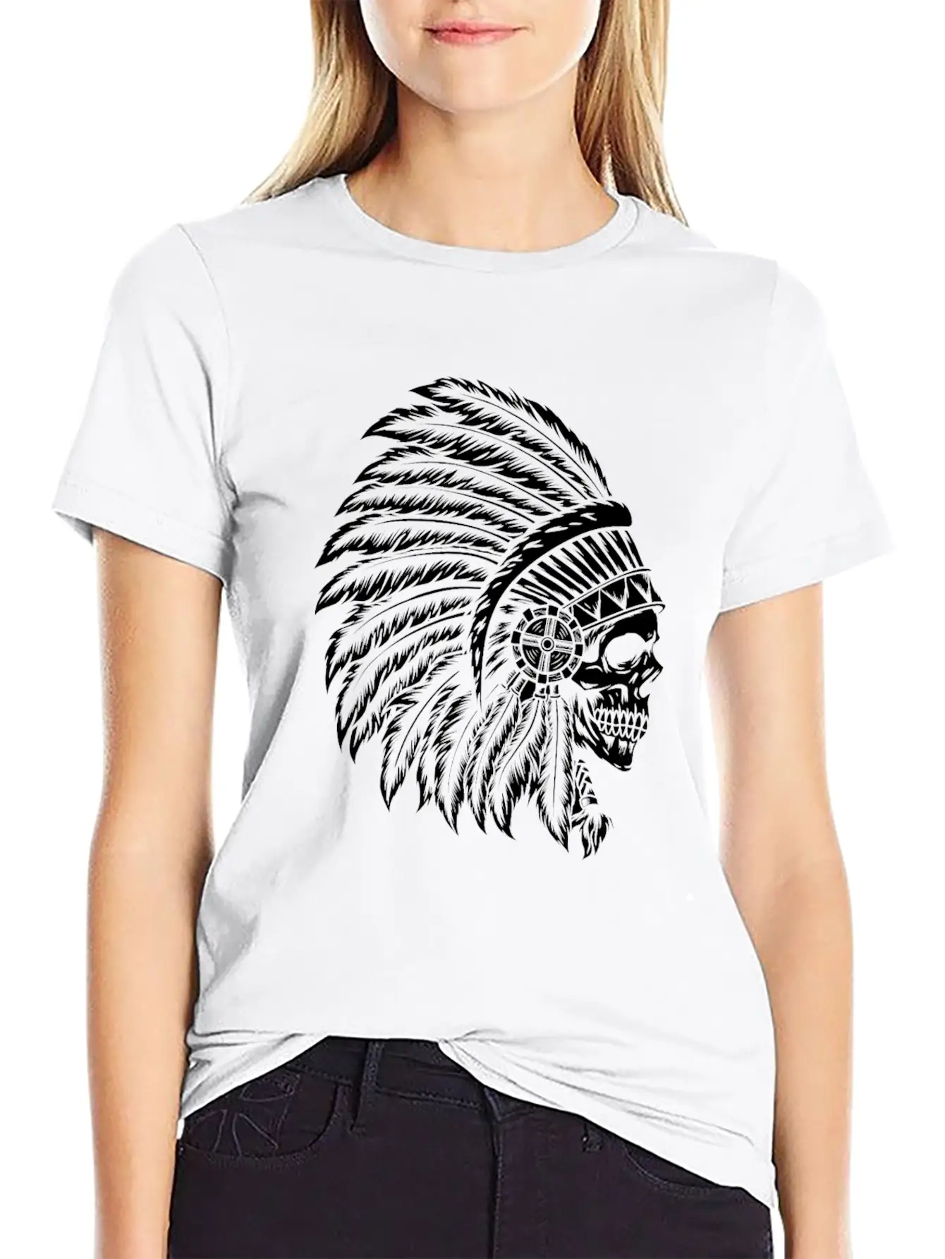 Indigenous Native American Skull Head Classic Cotton Tee – Unisex Comfort For Any Season