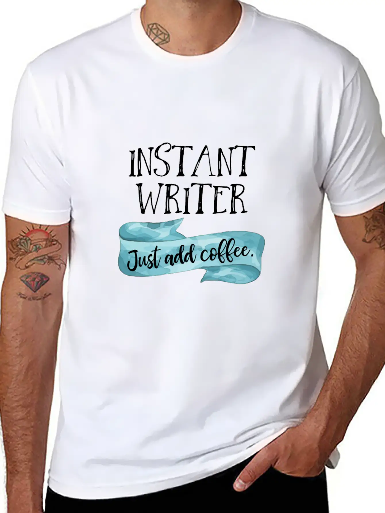 Instant Writer Just Add Coffee Author Novelist Sto Basic Graphic T-Shirt – Daily Comfort In Soft Cotton