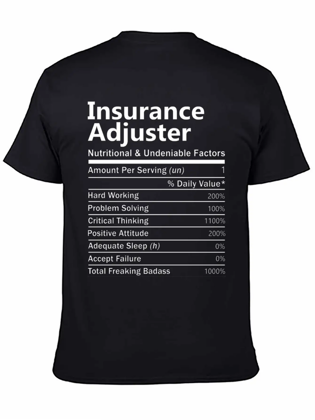 Insurance Adjuster T Shirt - Nutritional And Unden Stylish Everyday T-Shirt – Unisex Basic Cotton Tee