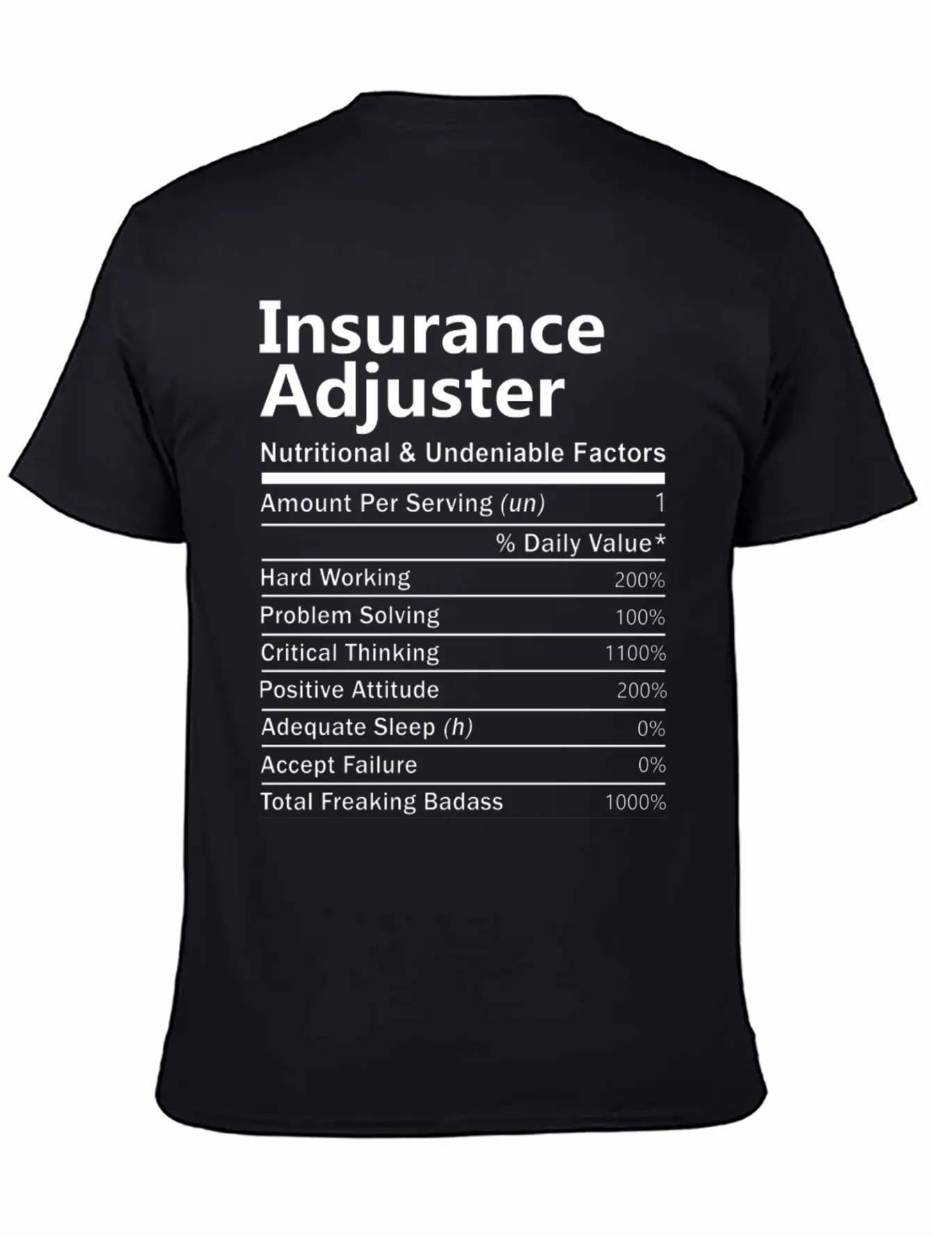 Insurance Adjuster T Shirt - Nutritional And Unden Stylish Everyday T-Shirt – Unisex Basic Cotton Tee