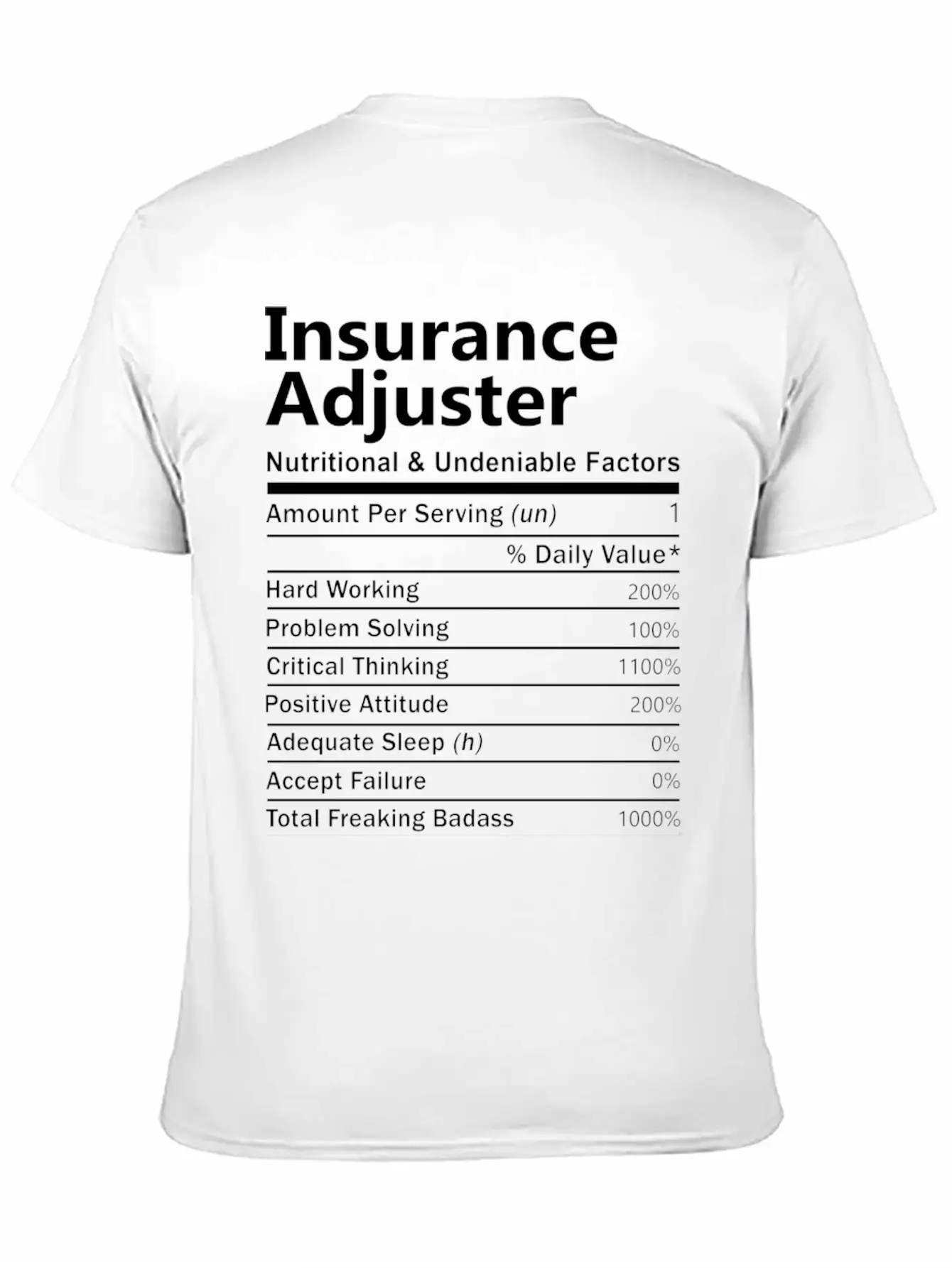 Insurance Adjuster T Shirt - Nutritional And Unden Stylish Everyday T-Shirt – Unisex Basic Cotton Tee