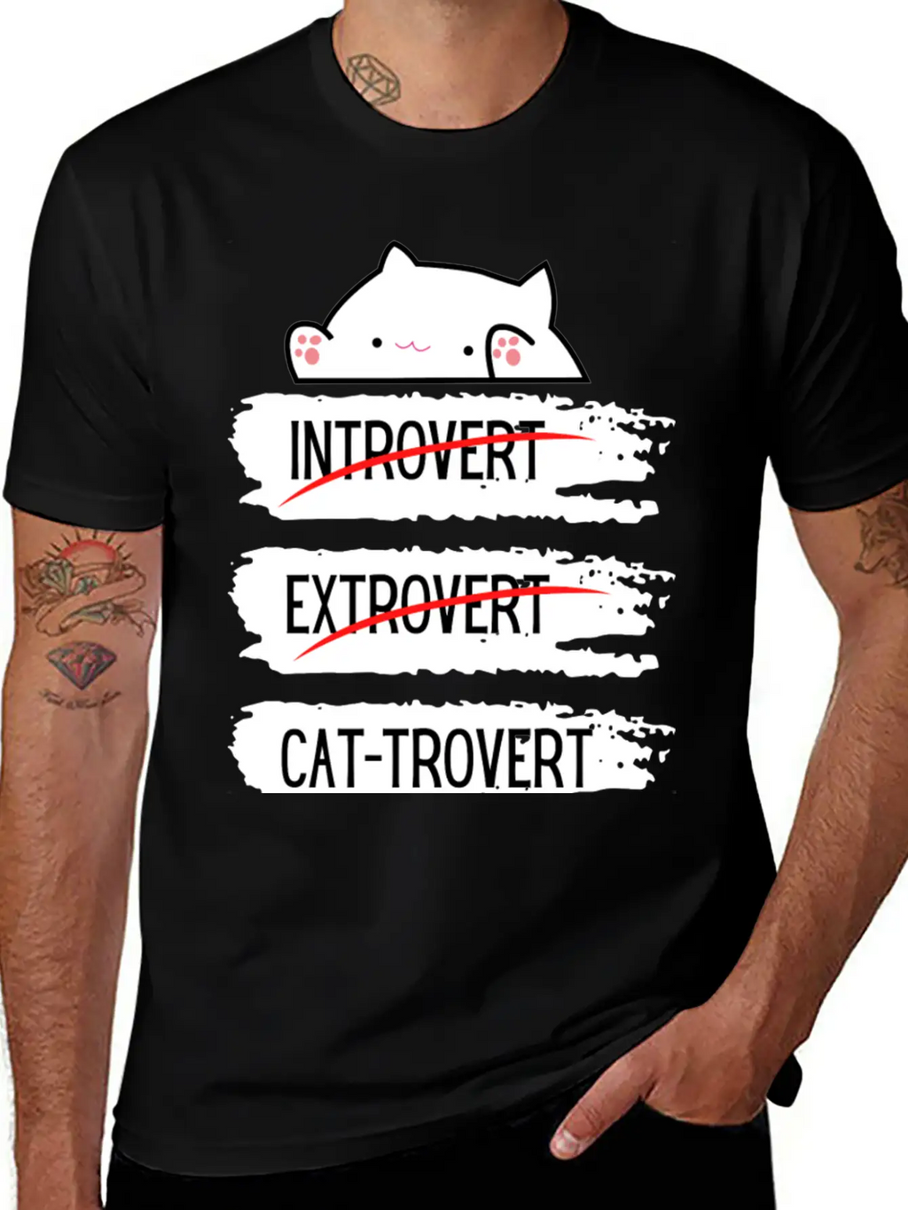 Introvert Extrovert Cat Trovert Funny Distressed Classic Cotton Tee – Unisex Comfort For Any Season