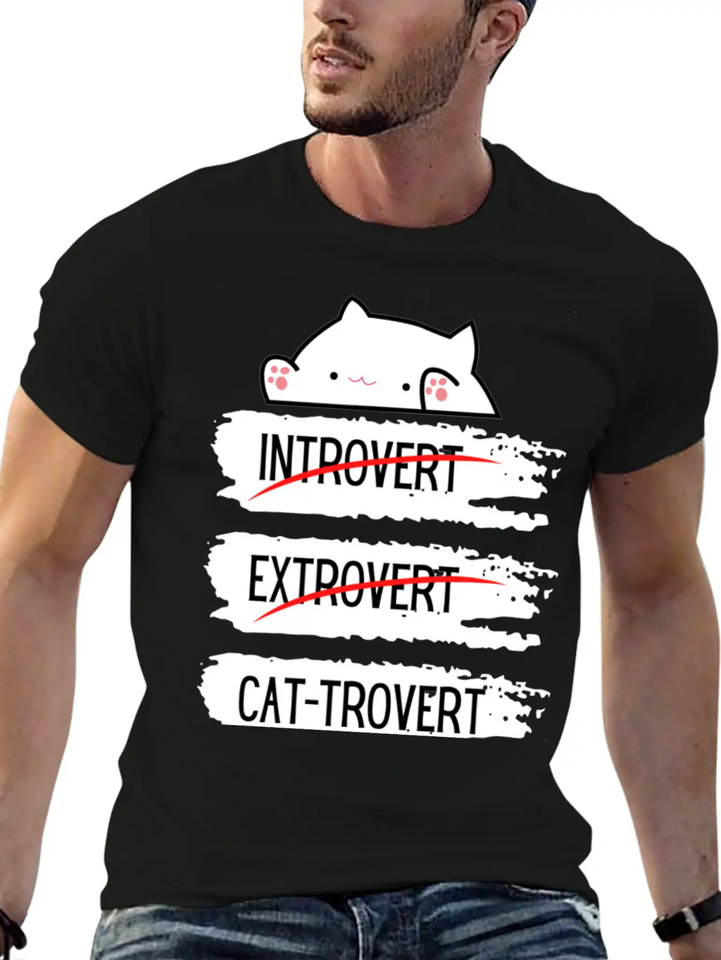 Introvert Extrovert Cat Trovert Funny Distressed Classic Cotton Tee – Unisex Comfort For Any Season