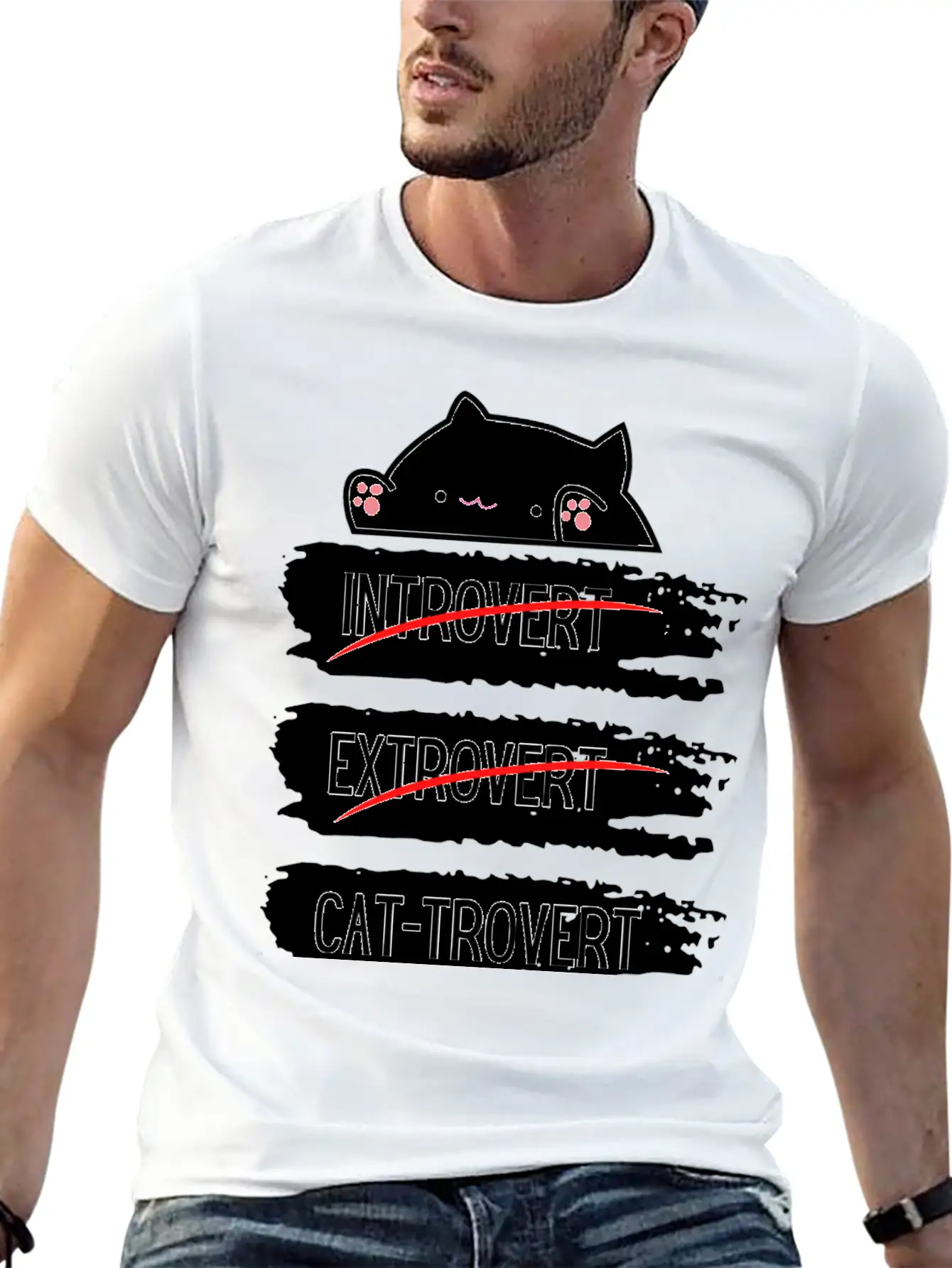 Introvert Extrovert Cat Trovert Funny Distressed Classic Cotton Tee – Unisex Comfort For Any Season