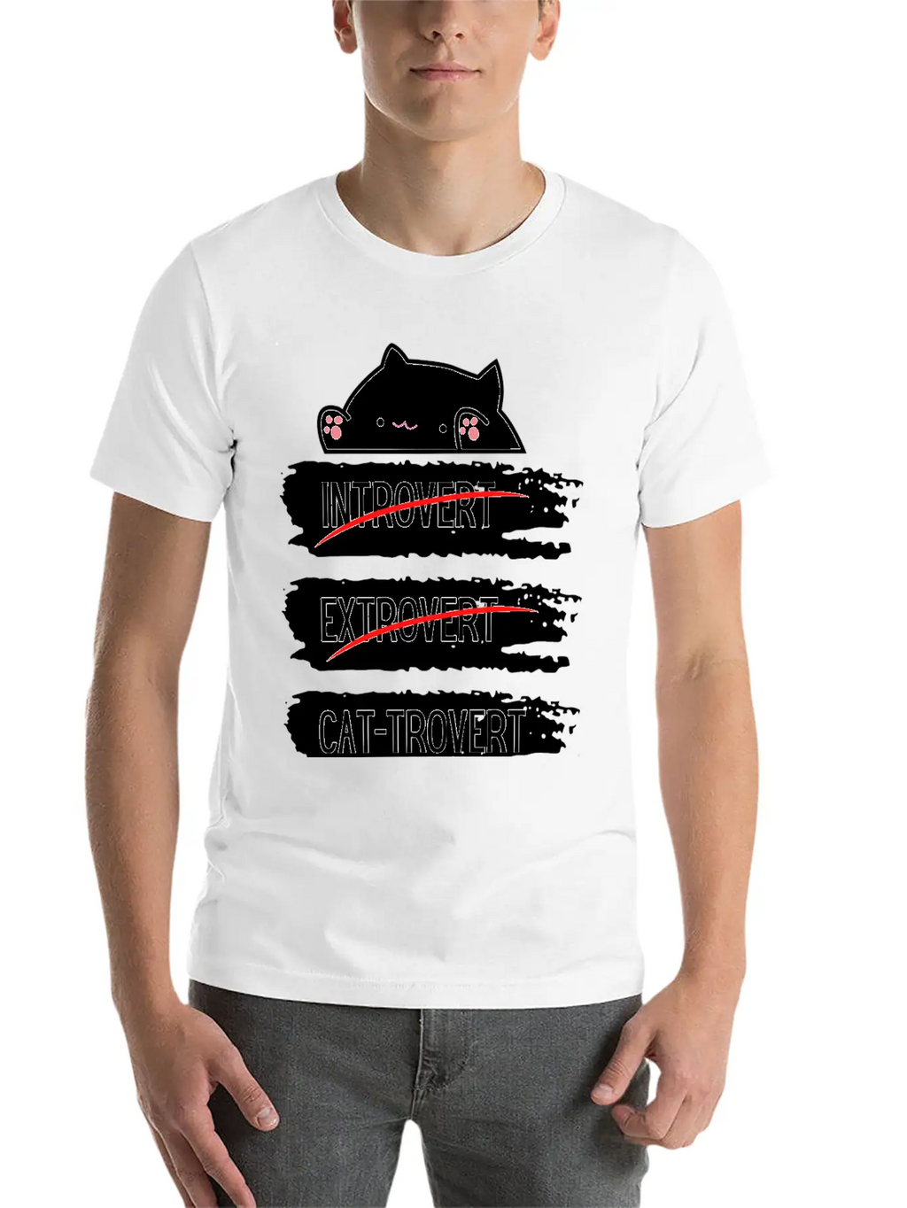 Introvert Extrovert Cat Trovert Funny Distressed Classic Cotton Tee – Unisex Comfort For Any Season